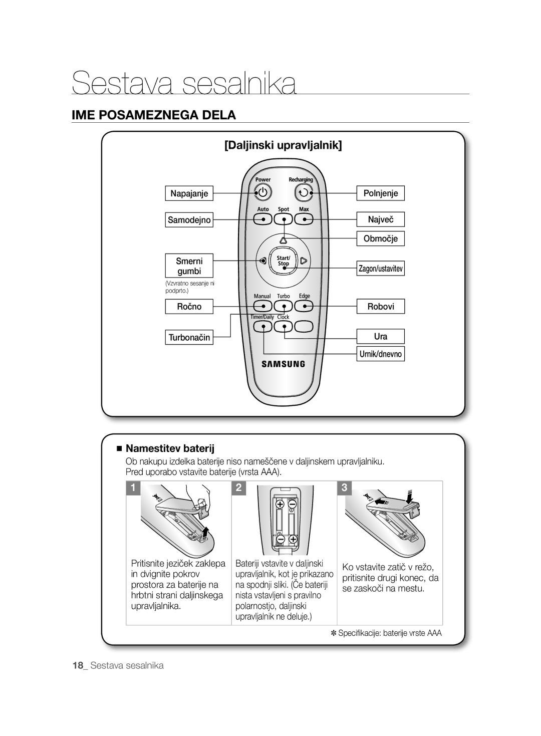 Samsung VCR8894L3R/XET manual Daljinski upravljalnik 