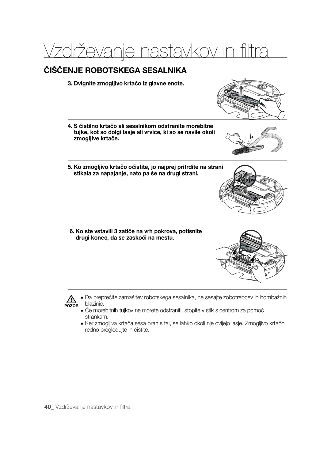 Samsung VCR8894L3R/XET manual Vzdrževanje nastavkov in ﬁ ltra 