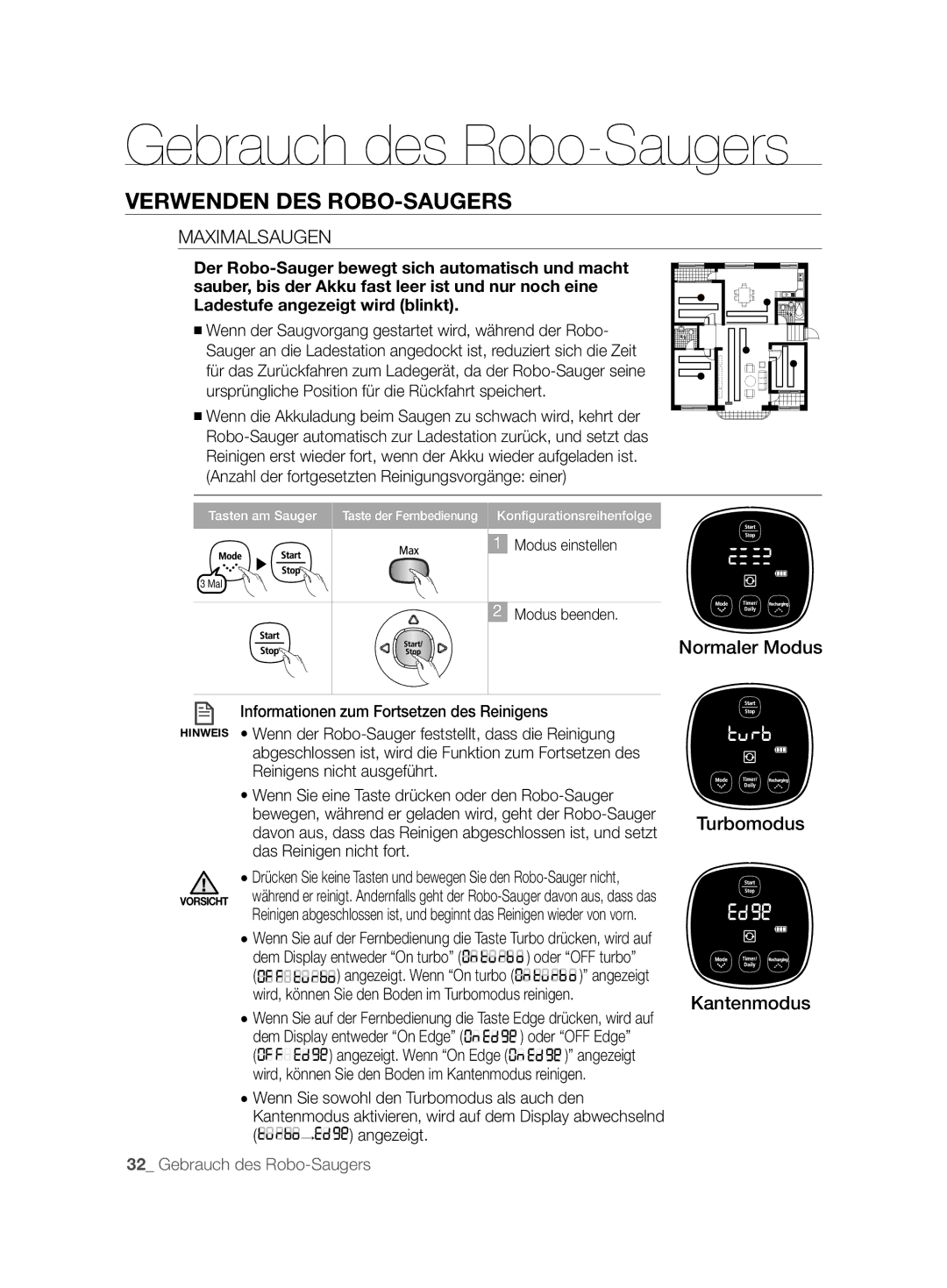 Samsung VCR8894L3R/XET manual Maximalsaugen, Anzahl der fortgesetzten Reinigungsvorgänge einer, → angezeigt 