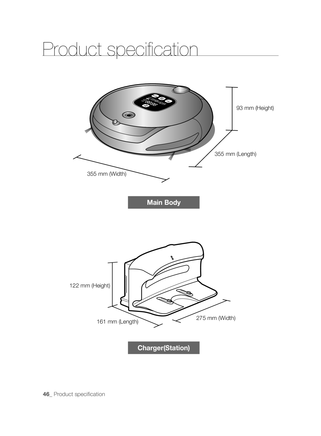 Samsung VCR8895L3A/XEF, VCR8895L3A/XEO, VCR8895L3B/XAG manual Product speciﬁ cation, Mm Height Mm Length Mm Width 