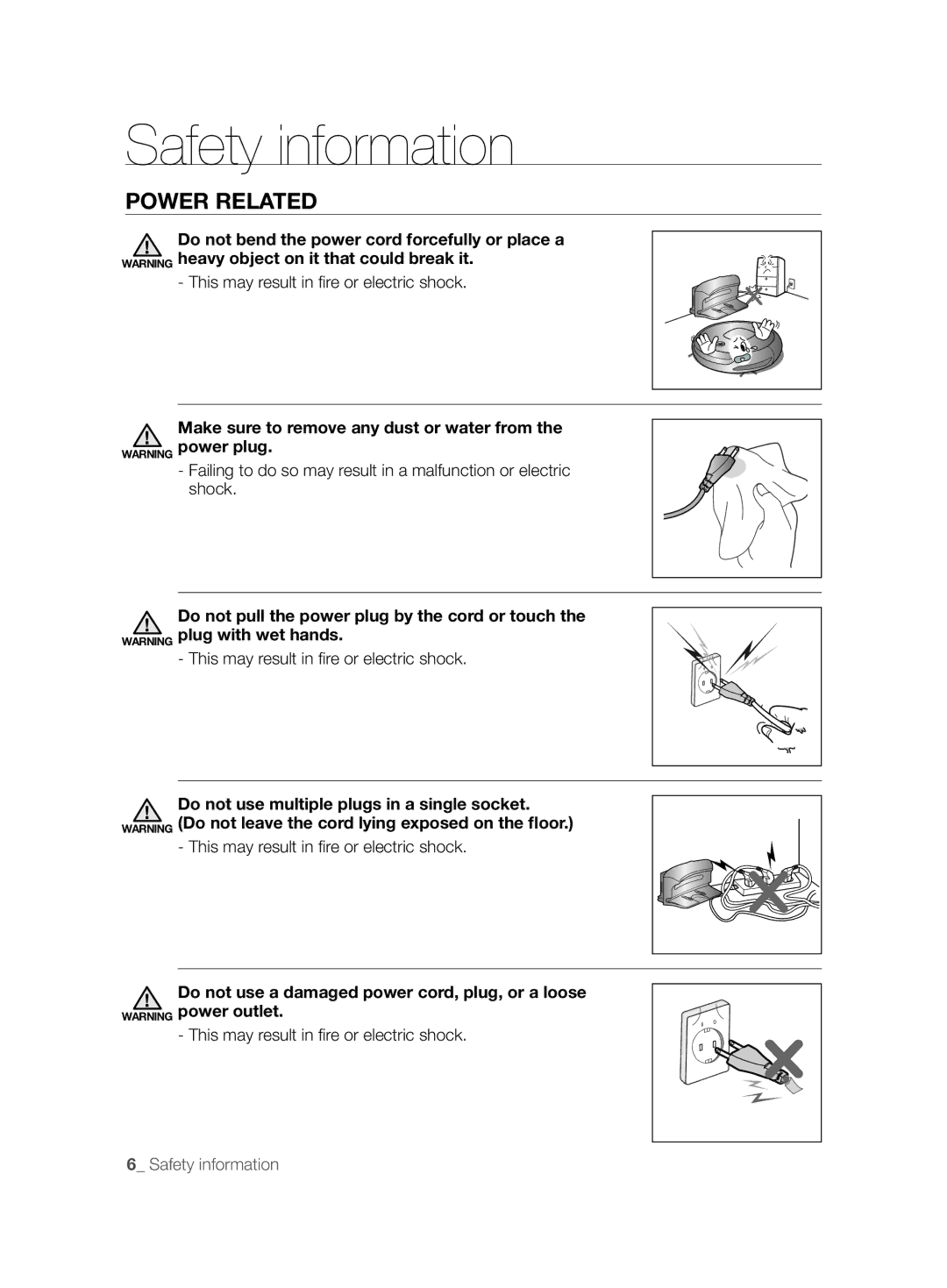 Samsung VCR8895L3A/XEE, VCR8895L3A/XEO, VCR8895L3A/XET manual Power Related, This may result in ﬁ re or electric shock 