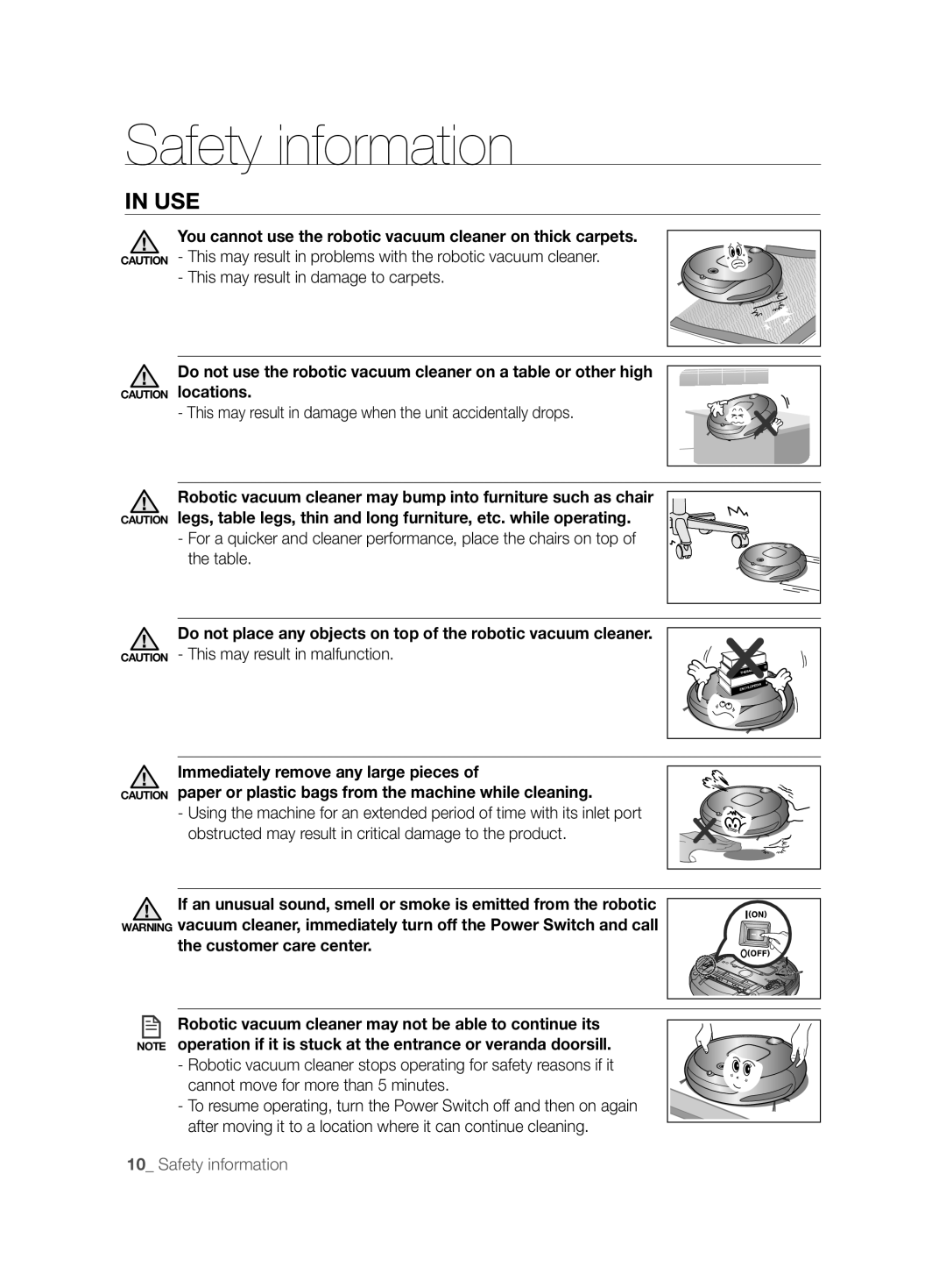 Samsung VCR8895L3A/XEF, VCR8895L3A/XEO, VCR8895L3A/XET manual Use, You cannot use the robotic vacuum cleaner on thick carpets 