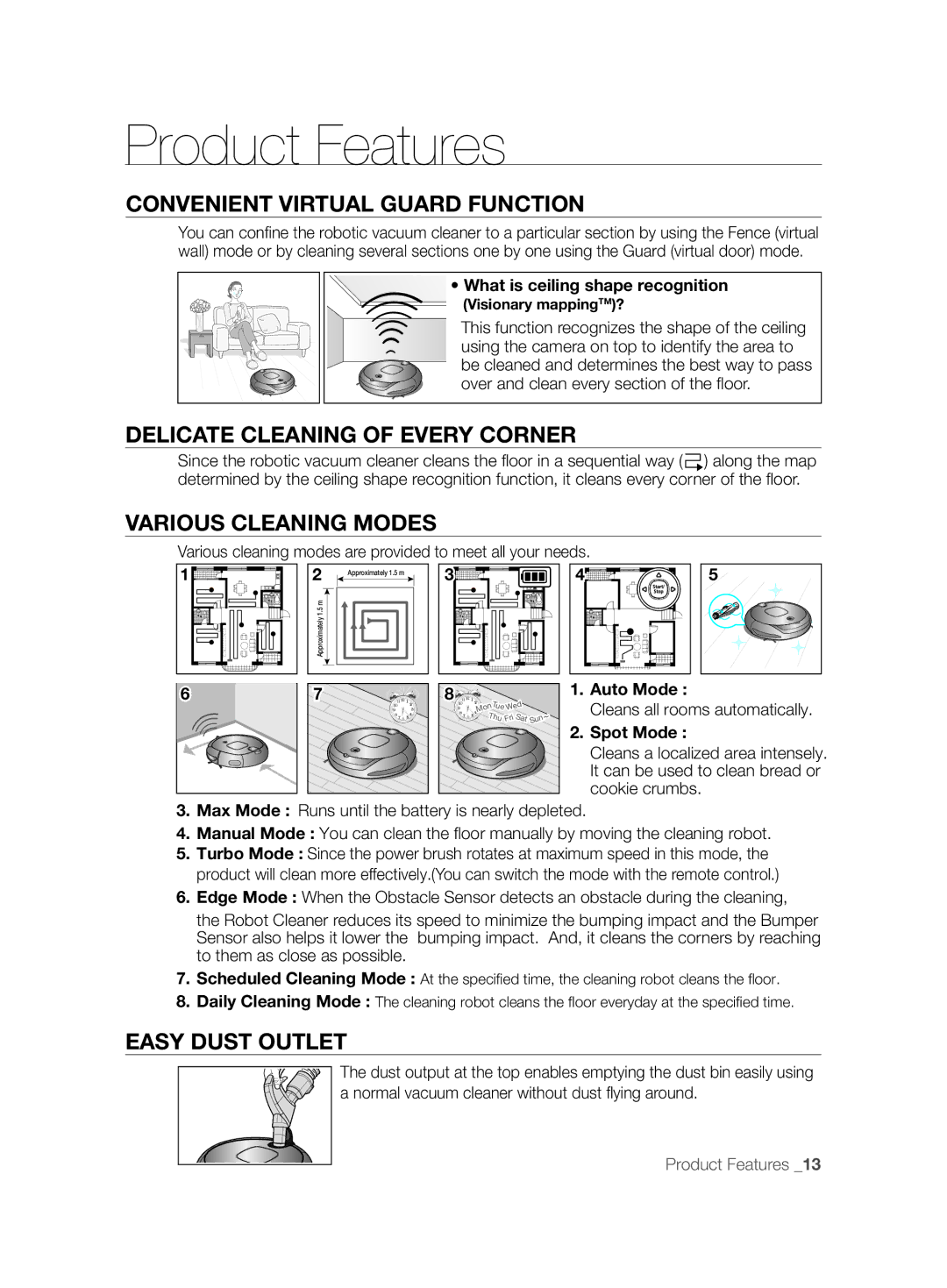 Samsung VCR8895L3A/XEO manual Product Features, Convenient Virtual Guard Function, Delicate Cleaning of Every Corner 