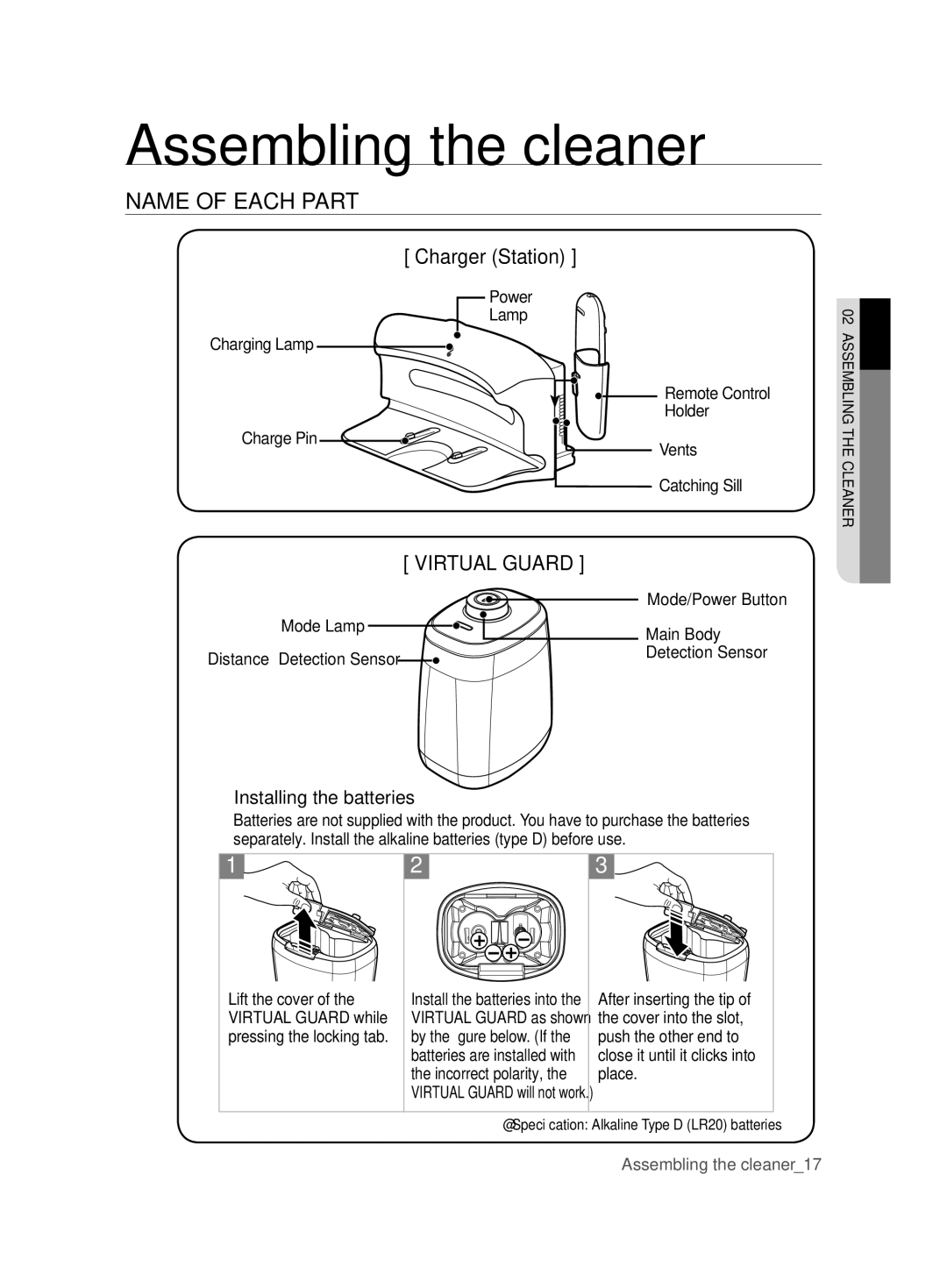 Samsung VCR8895L3B/XAG, VCR8895L3A/XEO, VCR8895L3A/XET manual Charger Station, Mode Lamp Main Body Distance Detection Sensor 