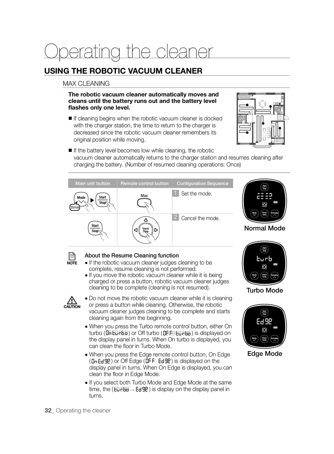 Samsung VCR8895L3B/XAG, VCR8895L3A/XEO, VCR8895L3A/XET, VCR8895L3A/XEF manual MAX Cleaning, About the Resume Cleaning function 