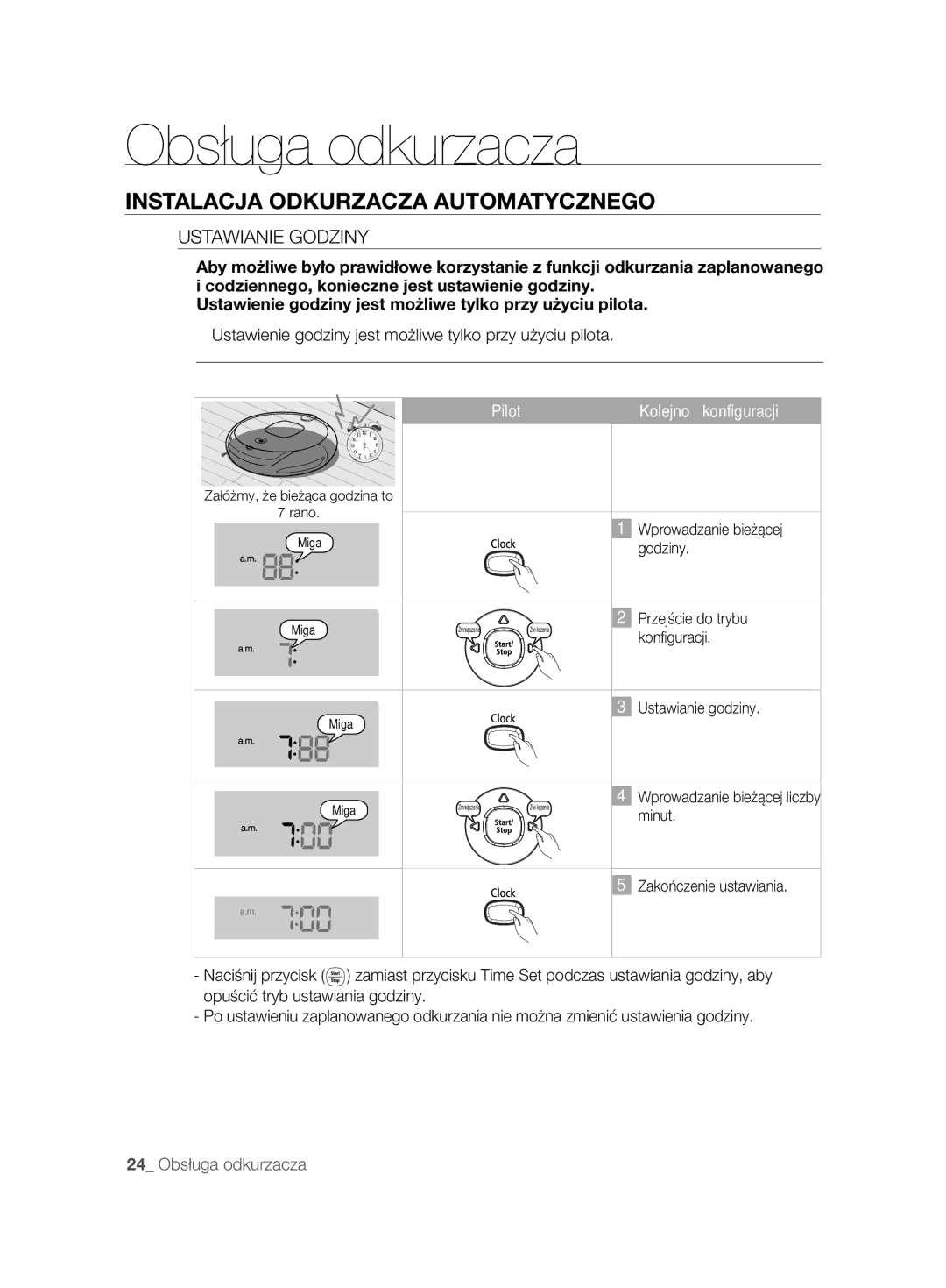 Samsung VCR8895L3B/XAG, VCR8895L3A/XEO manual Ustawianie Godziny, Ustawienie godziny jest możliwe tylko przy użyciu pilota 