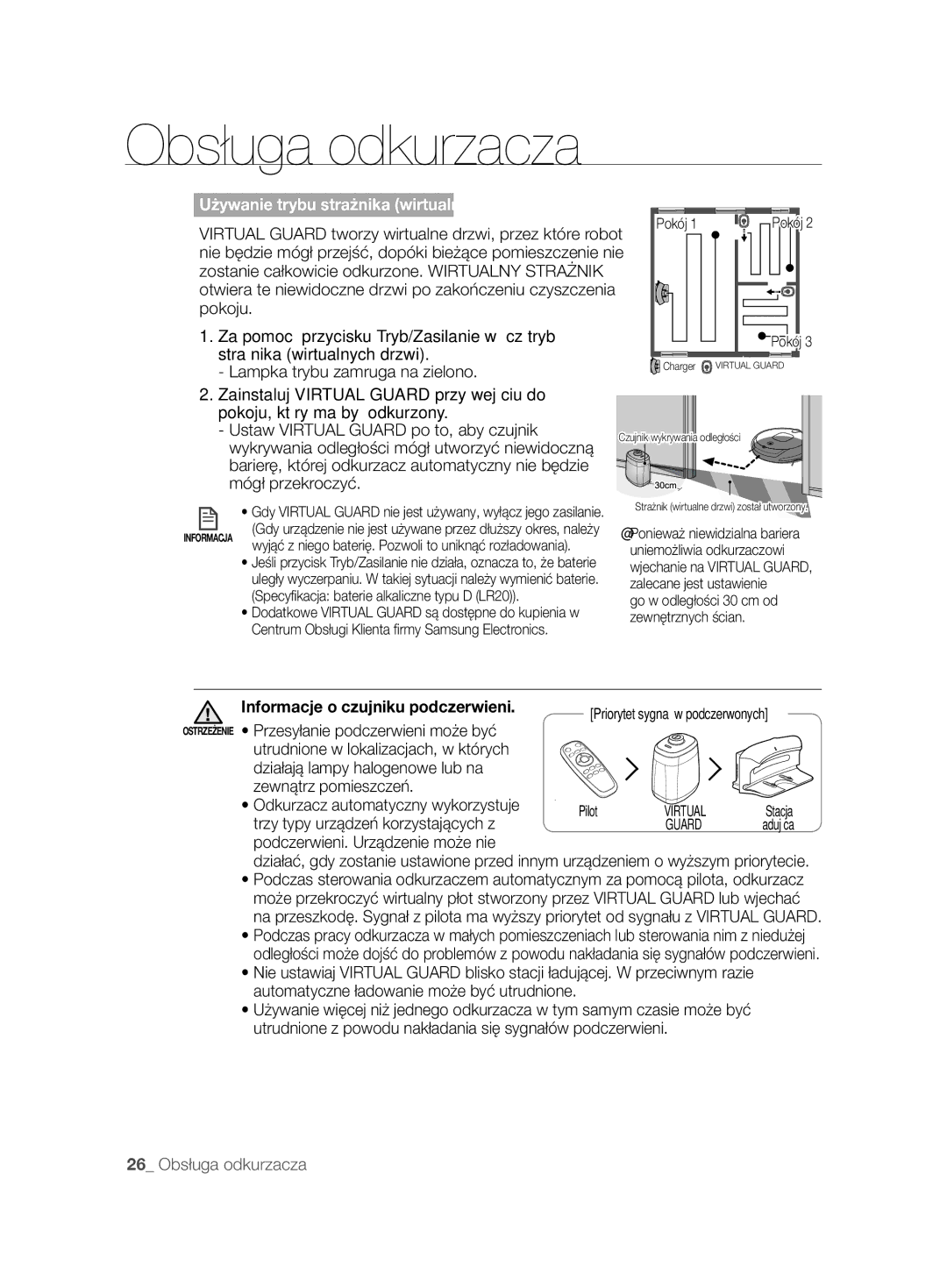 Samsung VCR8895L3A/XET, VCR8895L3A/XEO manual Używanie trybu strażnika wirtualnych, Informacje o czujniku podczerwieni 