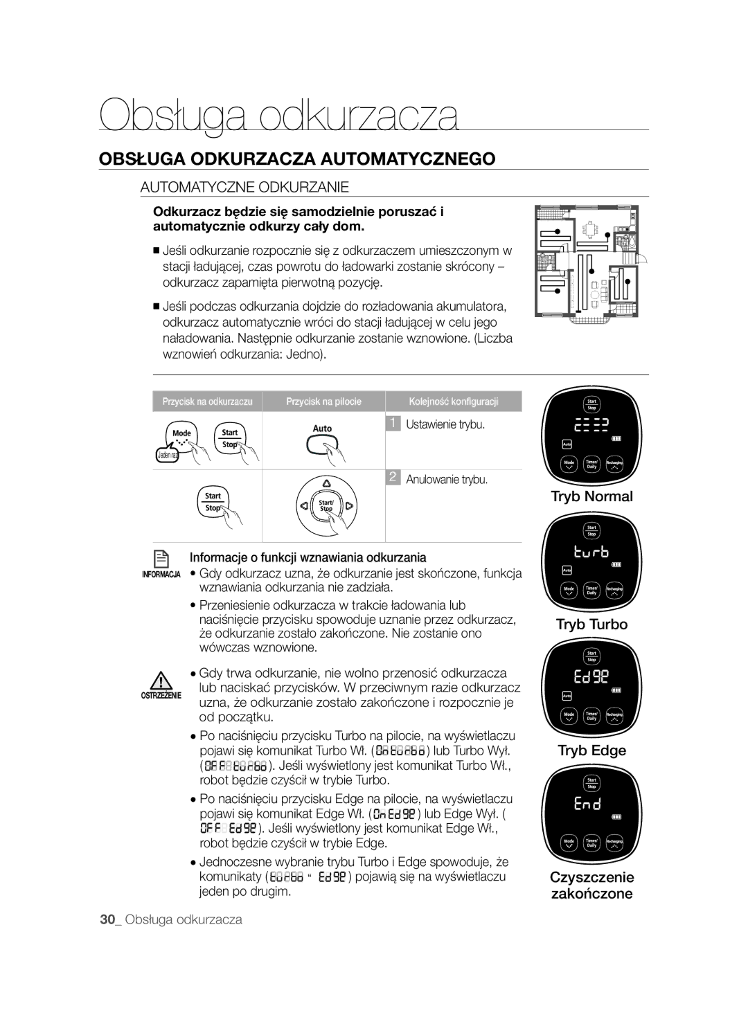 Samsung VCR8895L3A/XEO, VCR8895L3A/XET, VCR8895L3A/XEF Automatyczne Odkurzanie, Informacje o funkcji wznawiania odkurzania 