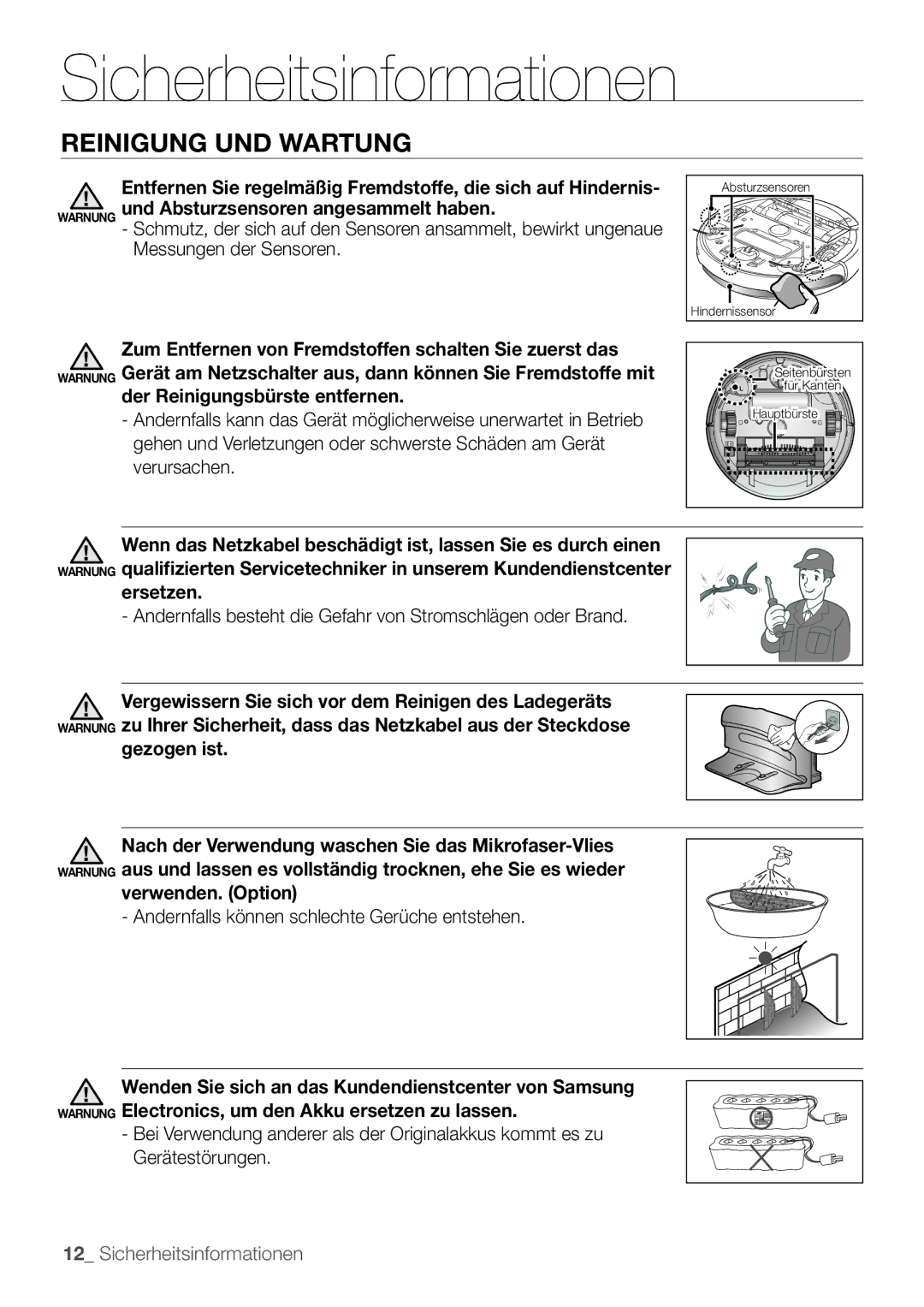 Samsung VCR8895L3A/XEO, VCR8895L3A/XET manual Reinigung UND Wartung, Andernfalls können schlechte Gerüche entstehen 