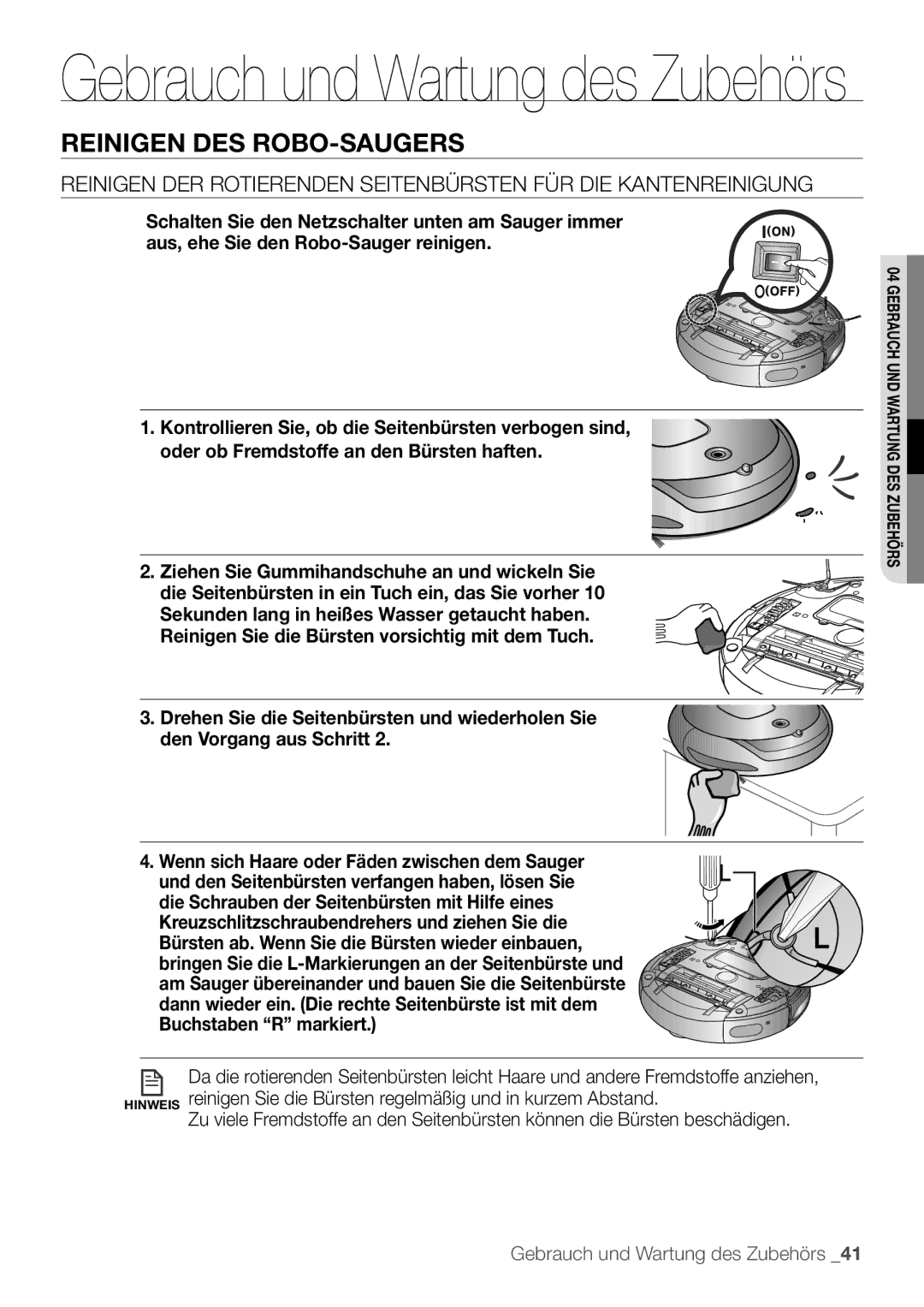 Samsung VCR8895L3A/XEF, VCR8895L3A/XEO, VCR8895L3A/XET manual Gebrauch und Wartung des Zubehörs 