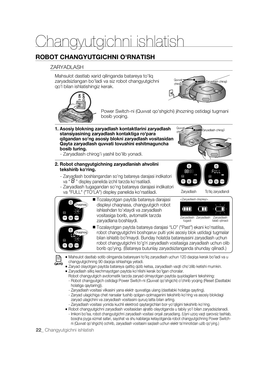 Samsung VCR8895L3A/XEO manual Zaryadlash, Stansiyasining zaryadlash kontaktiga ropara, Vositasiga borib, avtomatik tarzda 