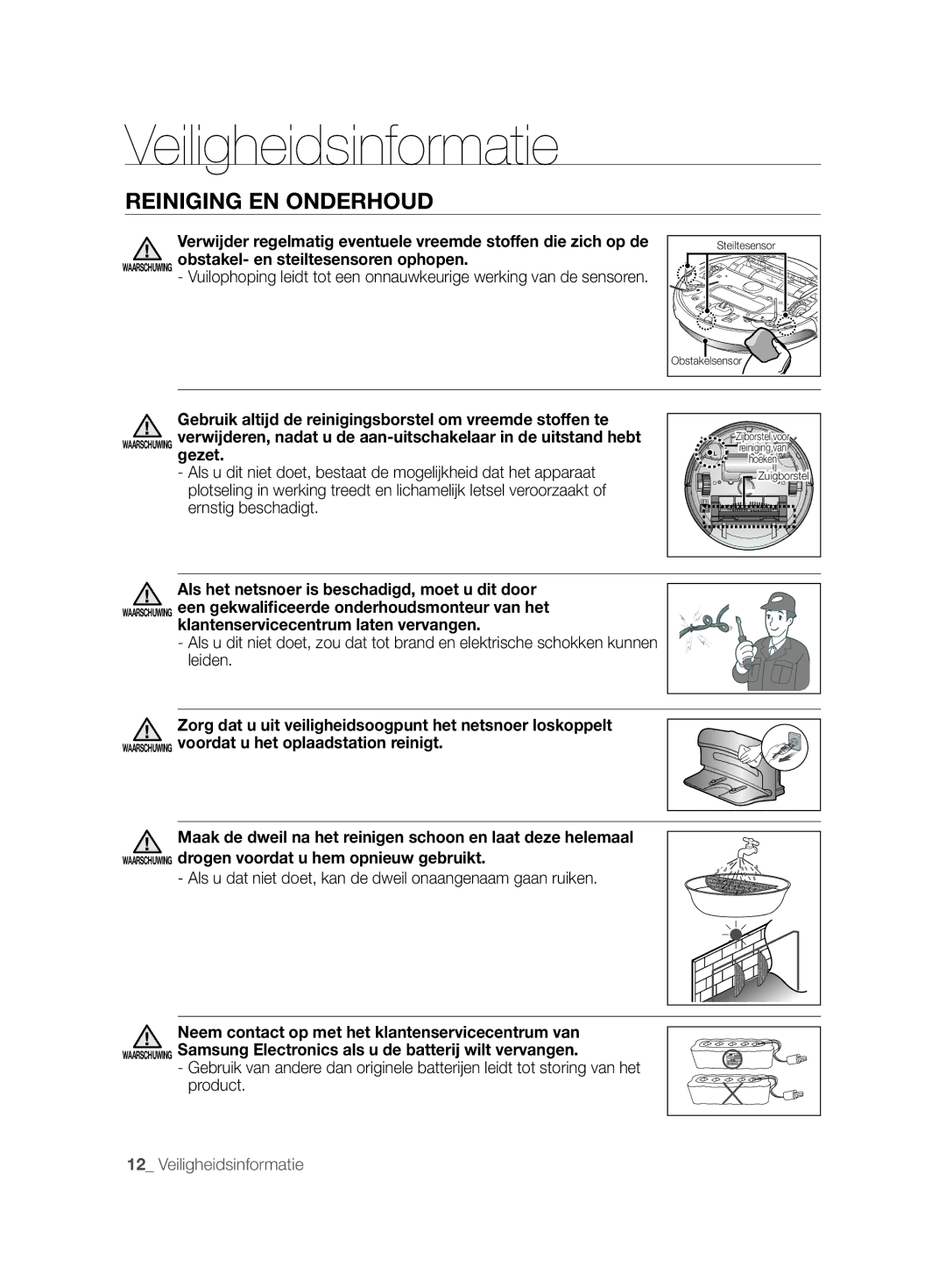 Samsung VCR8897L3R/XEG manual Gebruik altijd de reinigingsborstel om vreemde stoffen te 