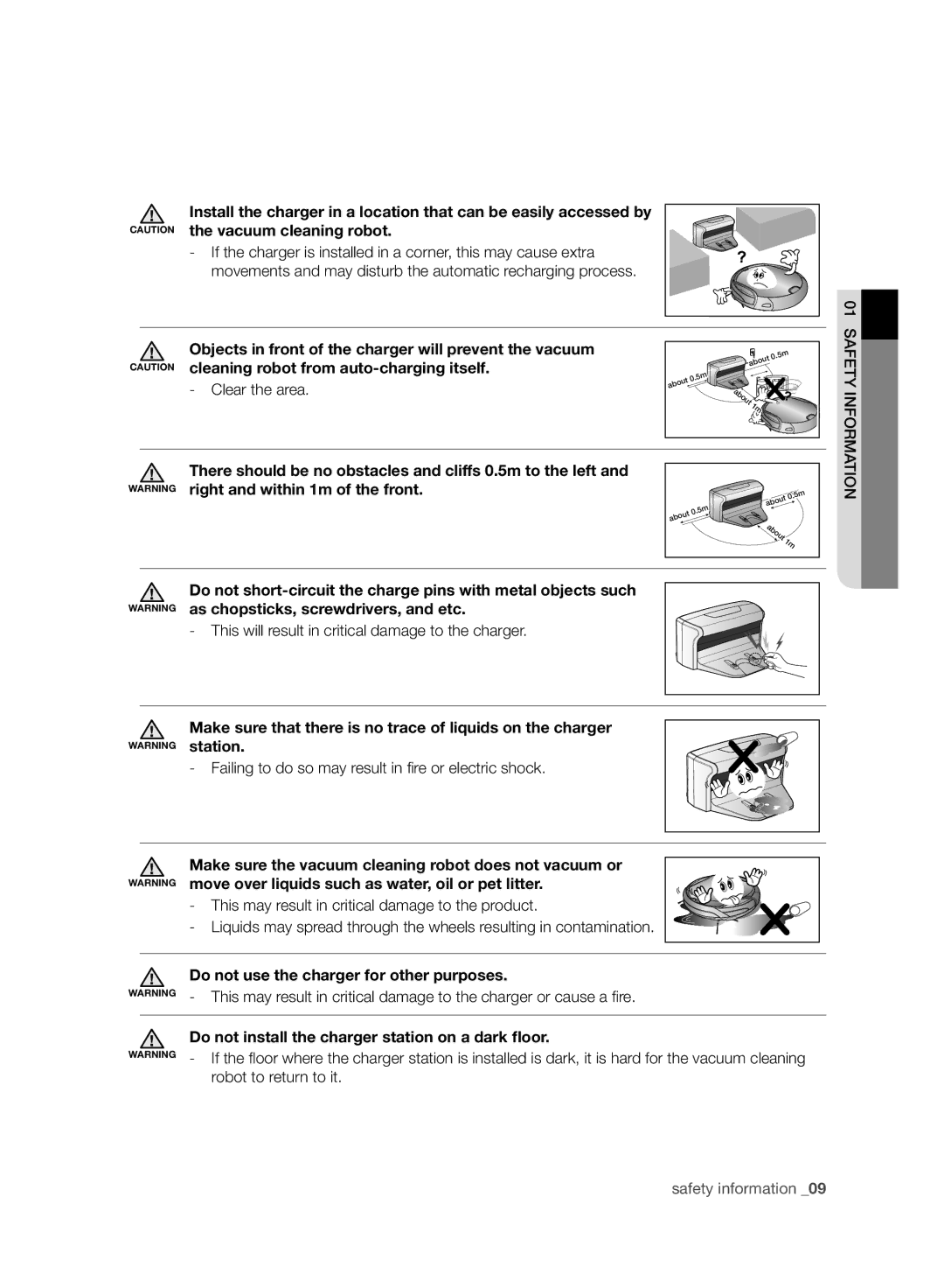 Samsung VCR8930L3R/XEE, VCR8930L3R/XET Vacuum cleaning robot, Make sure that there is no trace of liquids on the charger 