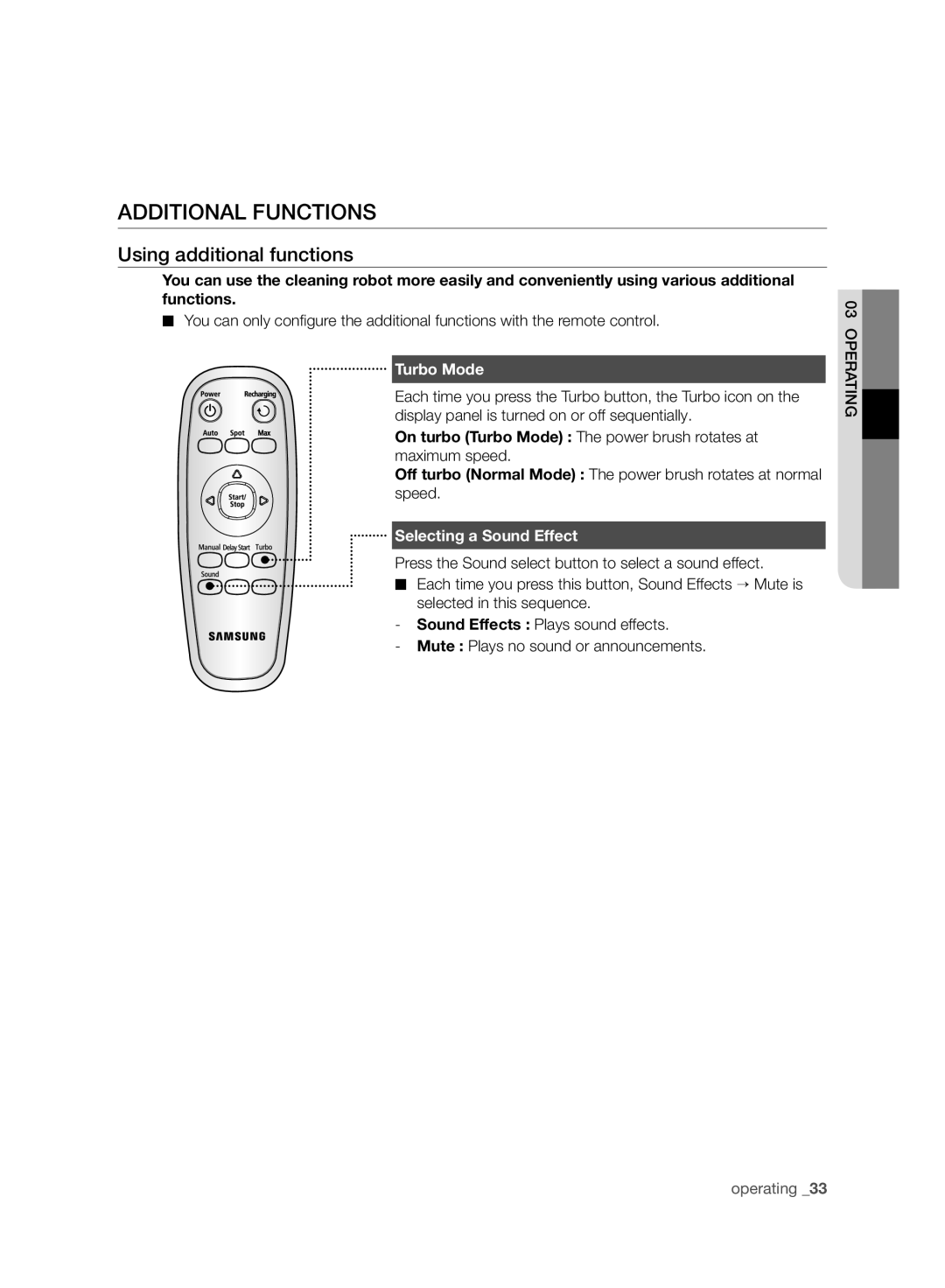 Samsung VCR8930L3R/XEE manual Additional Functions, Using additional functions, Turbo Mode, Selecting a Sound Effect 