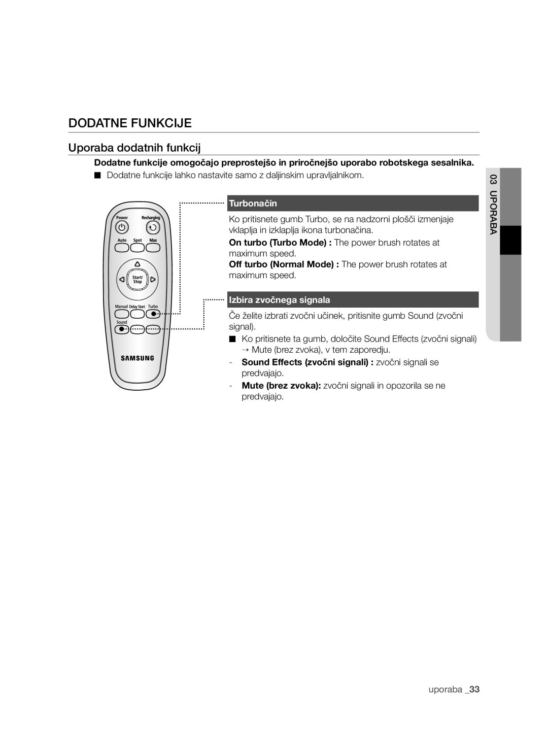 Samsung VCR8930L3R/XEE, VCR8930L3R/XET Dodatne Funkcije, Uporaba dodatnih funkcij, Turbonačin, Izbira zvočnega signala 