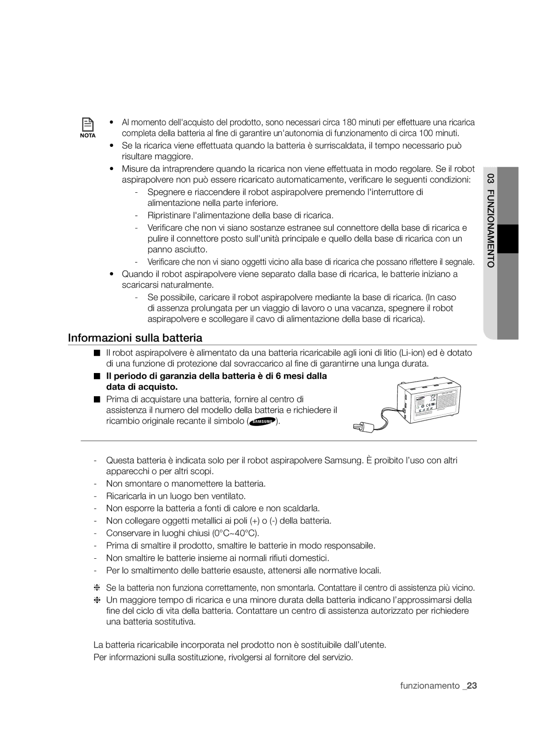 Samsung VCR8930L3R/XEE, VCR8930L3R/XET manual Informazioni sulla batteria 