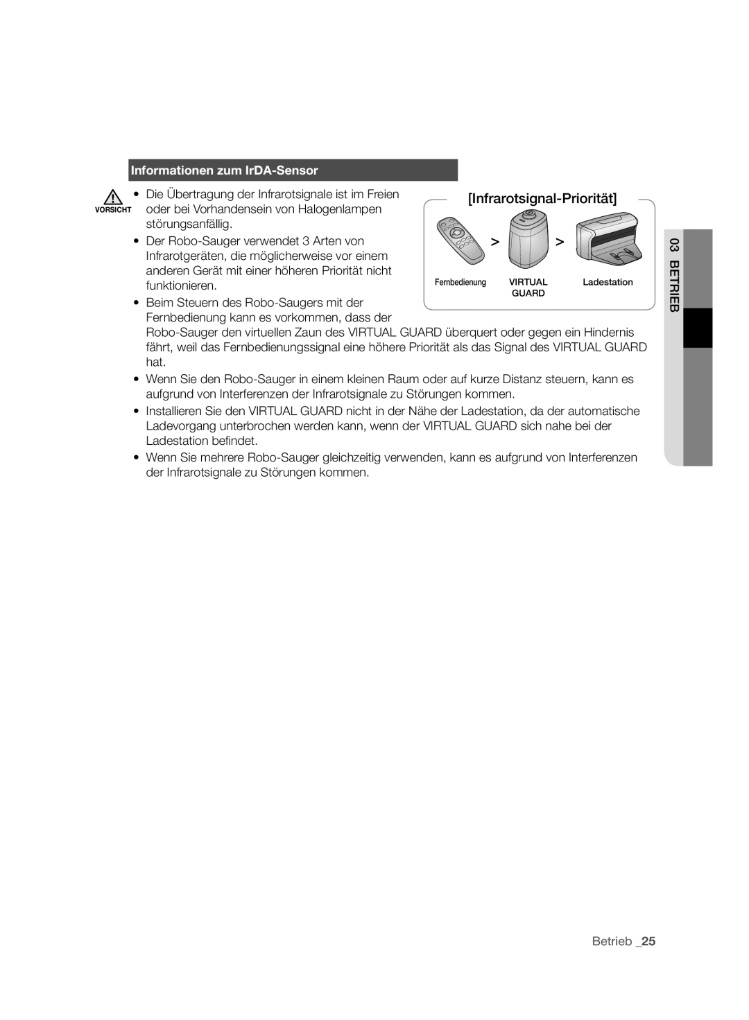 Samsung VCR8930L3R/XEE, VCR8930L3R/XET manual Infrarotsignal-Priorität, Informationen zum IrDA-Sensor, Funktionieren 