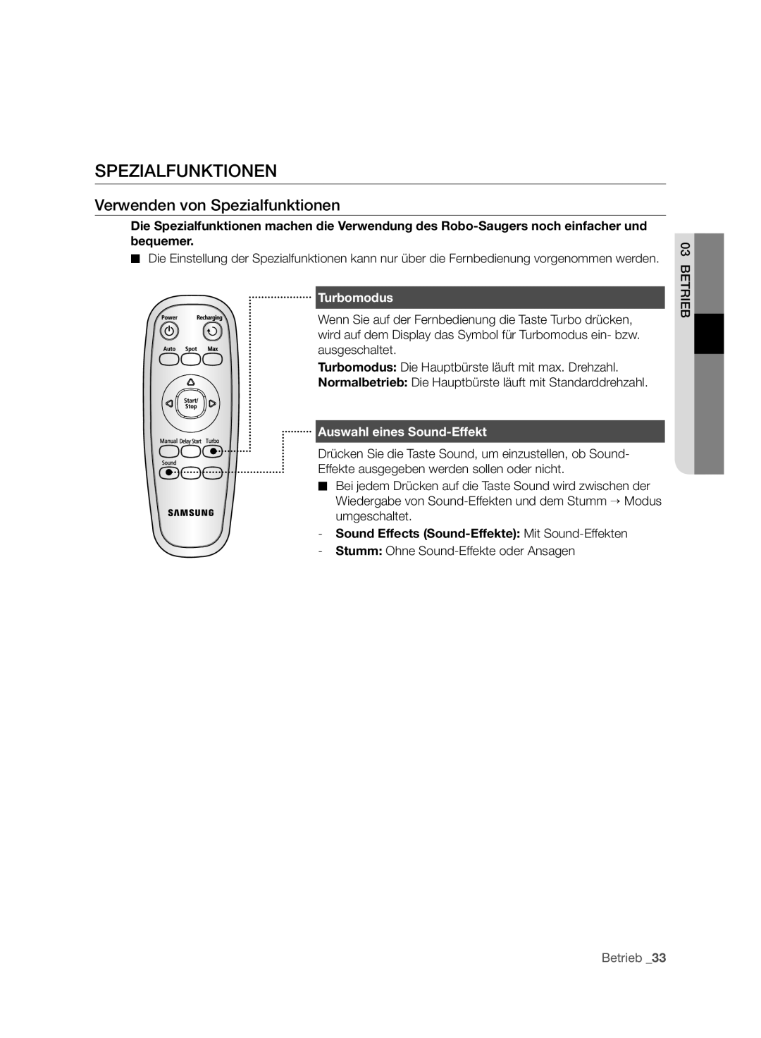 Samsung VCR8930L3R/XEE, VCR8930L3R/XET manual Verwenden von Spezialfunktionen, Turbomodus, Auswahl eines Sound-Effekt 