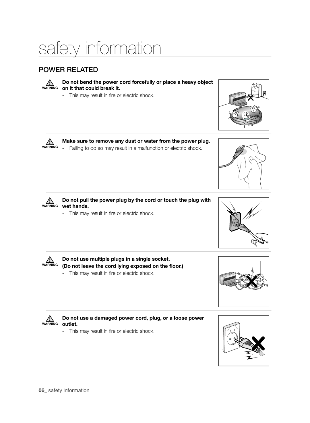 Samsung VCR8930L3R/XET, VCR8930L3R/XEE manual Power Related, This may result in ﬁ re or electric shock 