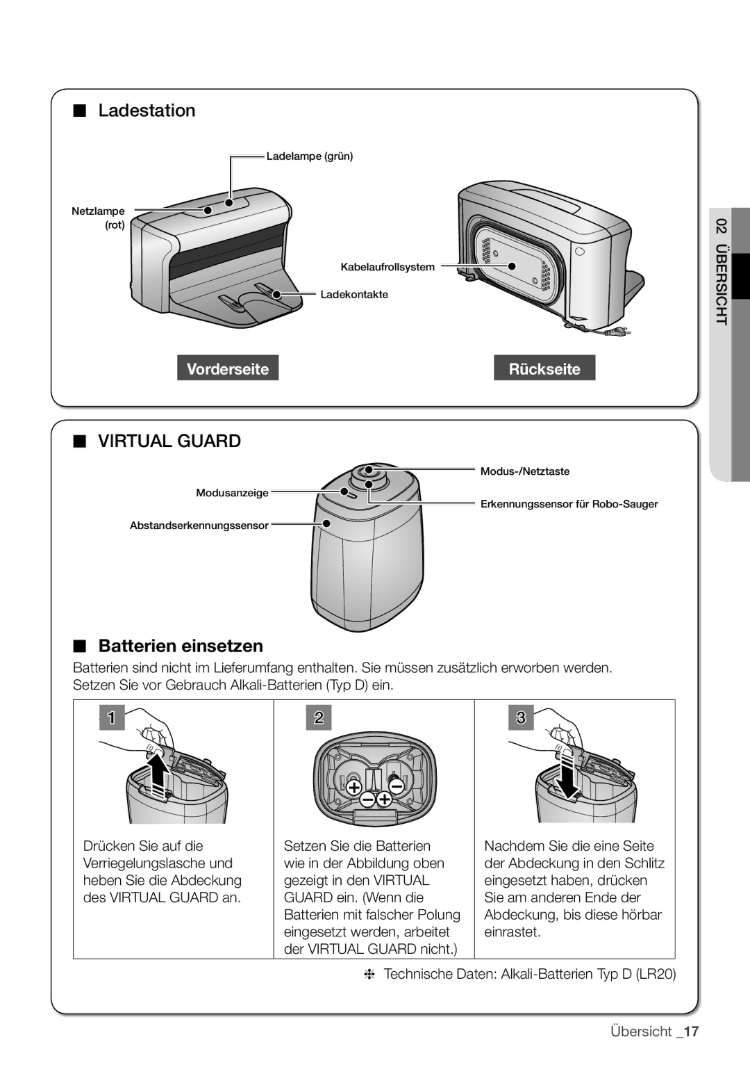 Samsung VCR8930L3S/XEG manual Batterien einsetzen 