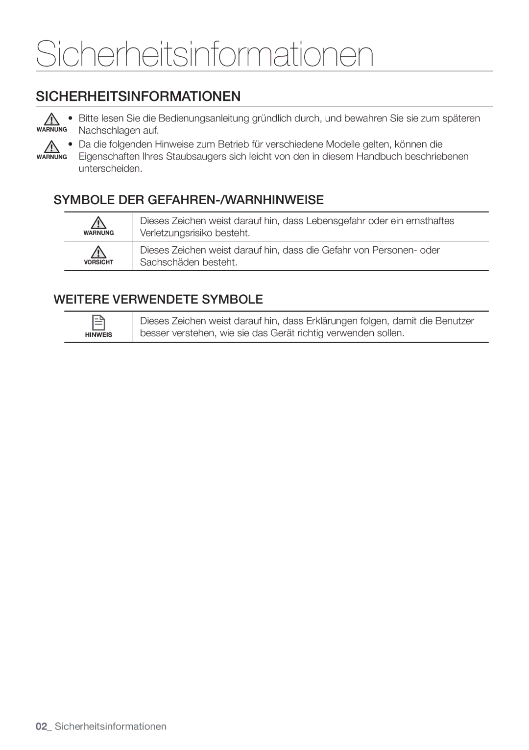 Samsung VCR8930L3S/XEG manual Sicherheitsinformationen, Verletzungsrisiko besteht, Sachschäden besteht 