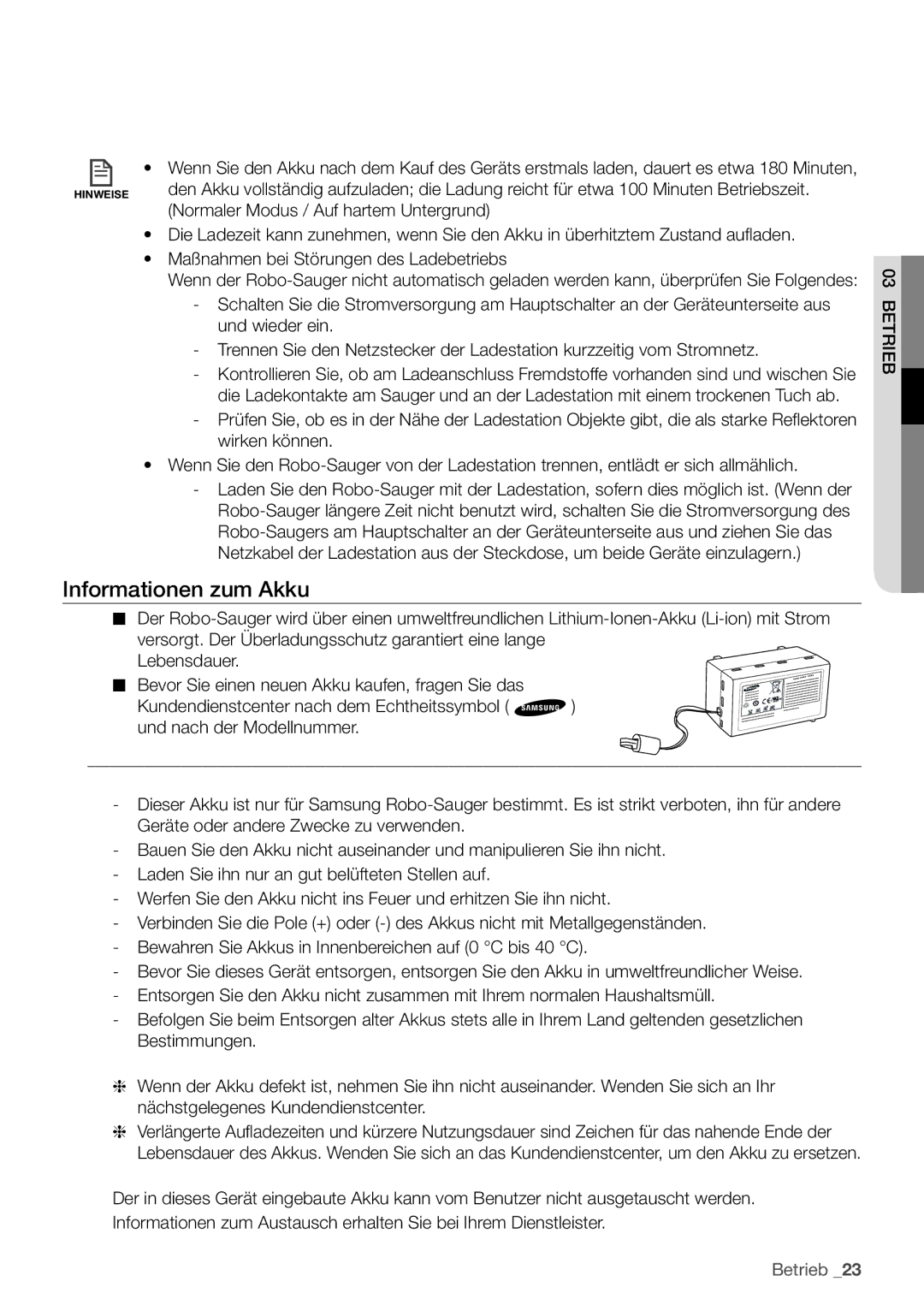 Samsung VCR8930L3S/XEG manual Informationen zum Akku, Normaler Modus / Auf hartem Untergrund 