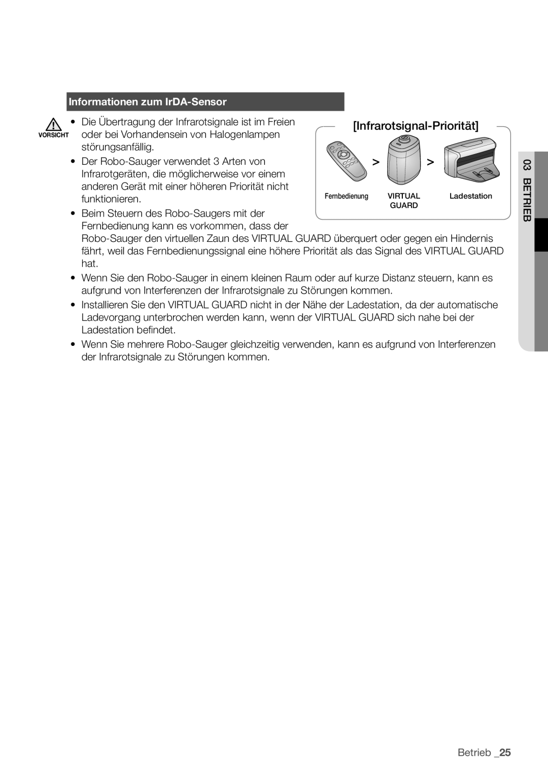 Samsung VCR8930L3S/XEG manual Infrarotsignal -Priorität, Informationen zum IrDA-Sensor 