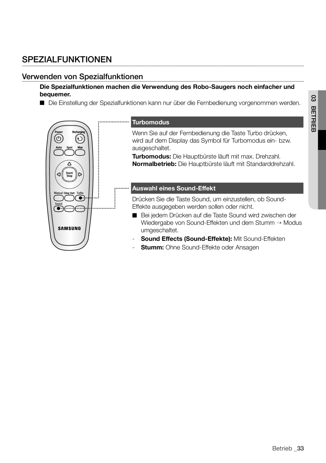 Samsung VCR8930L3S/XEG manual Verwenden von Spezialfunktionen, Turbomodus, Auswahl eines Sound-Effekt 