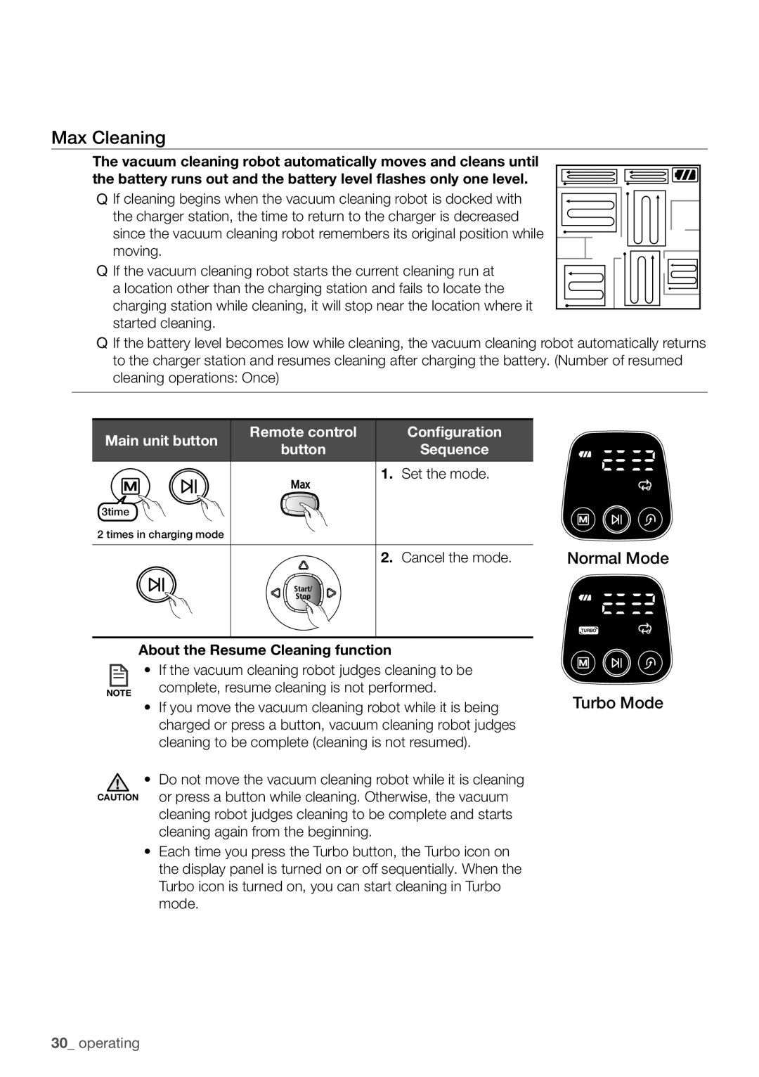 Samsung VCR8930L3S/XEG manual Max Cleaning, If you move the vacuum cleaning robot while it is being 