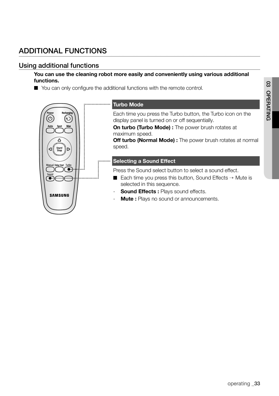 Samsung VCR8930L3S/XEG manual Additional Functions, Using additional functions, Turbo Mode, Selecting a Sound Effect 