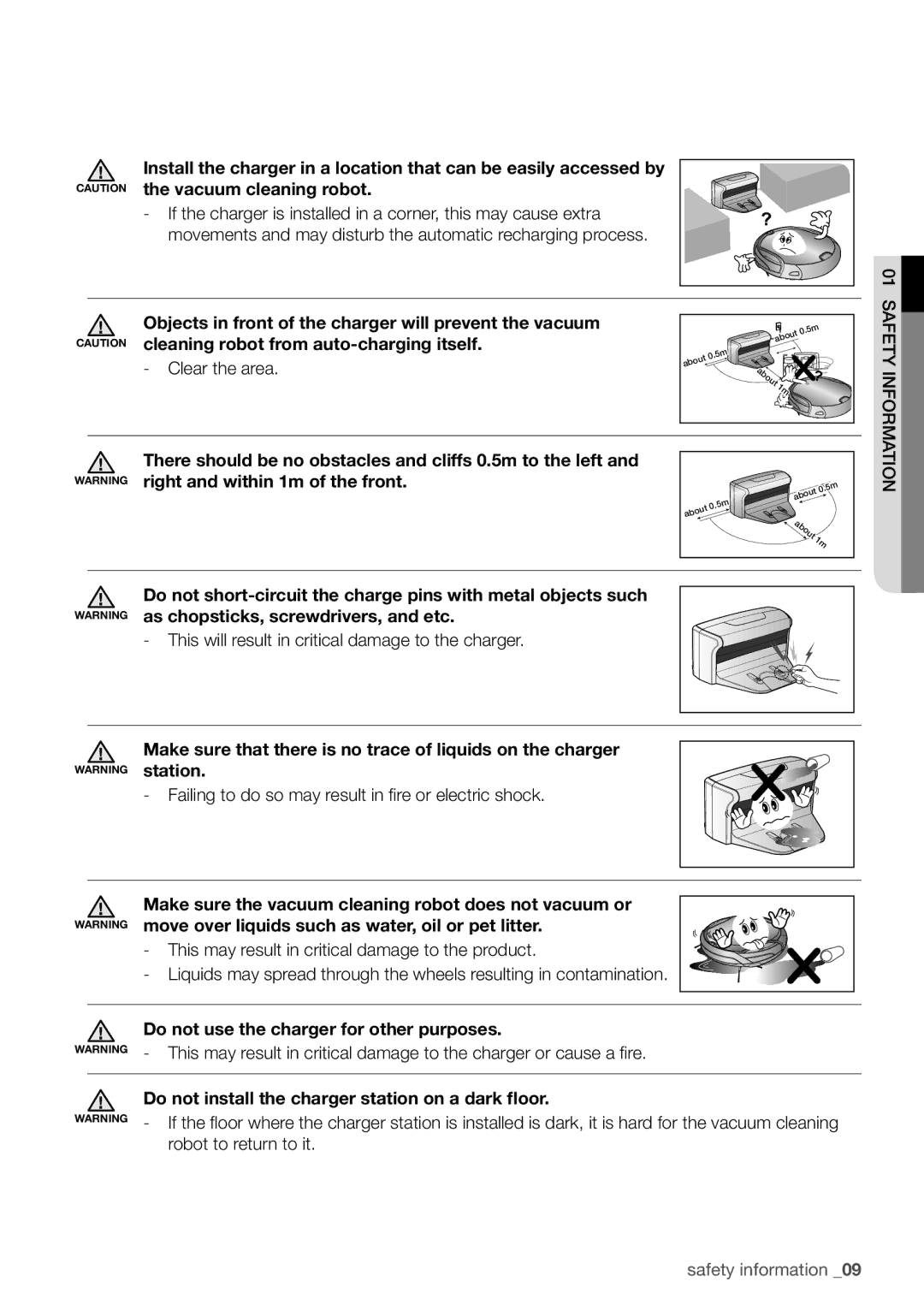 Samsung VCR8930L3S/XEG Objects in front of the charger will prevent the vacuum, Cleaning robot from auto-charging itself 