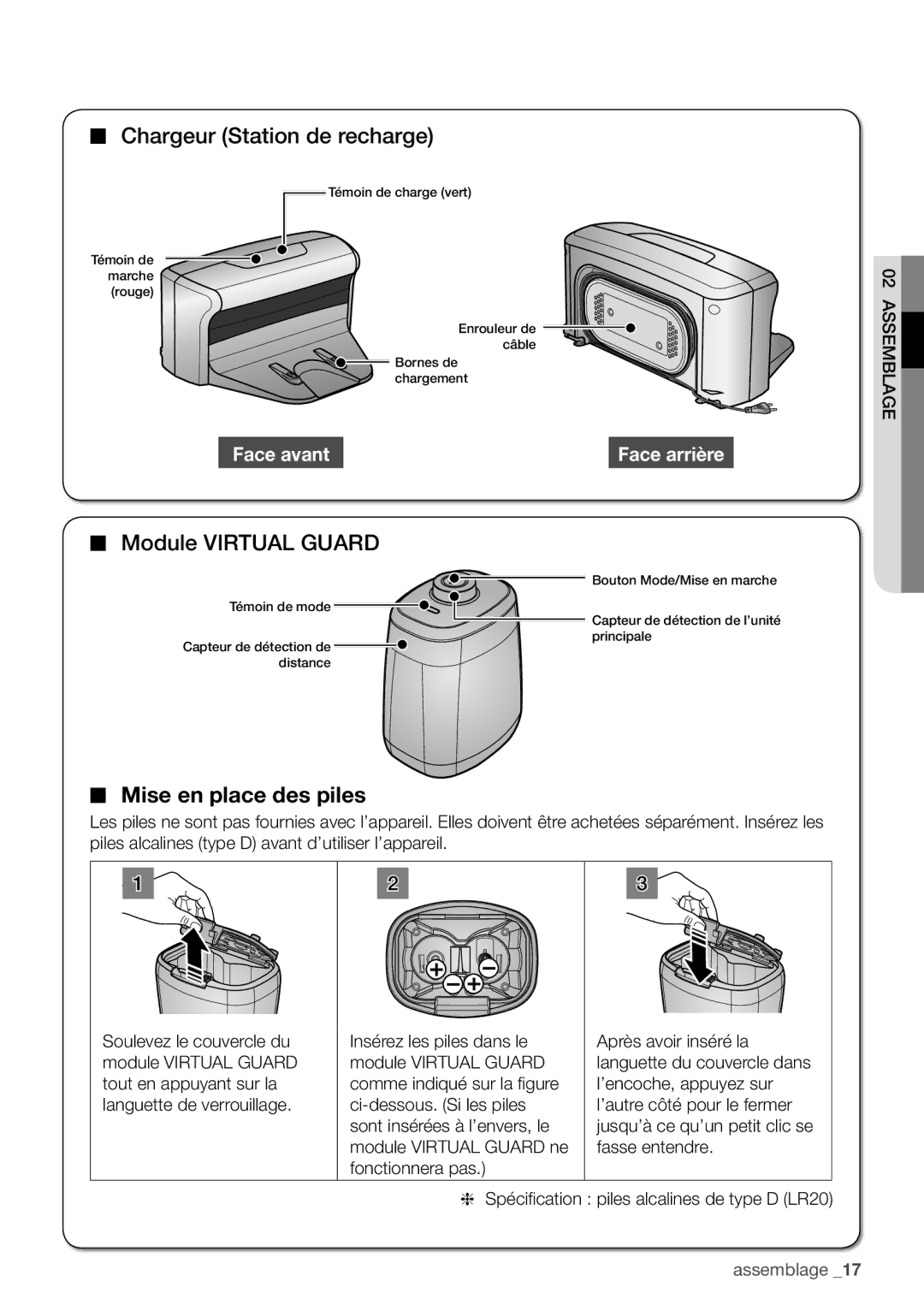 Samsung VCR8939L3S/XEF manual Chargeur Station de recharge, Module Virtual Guard 