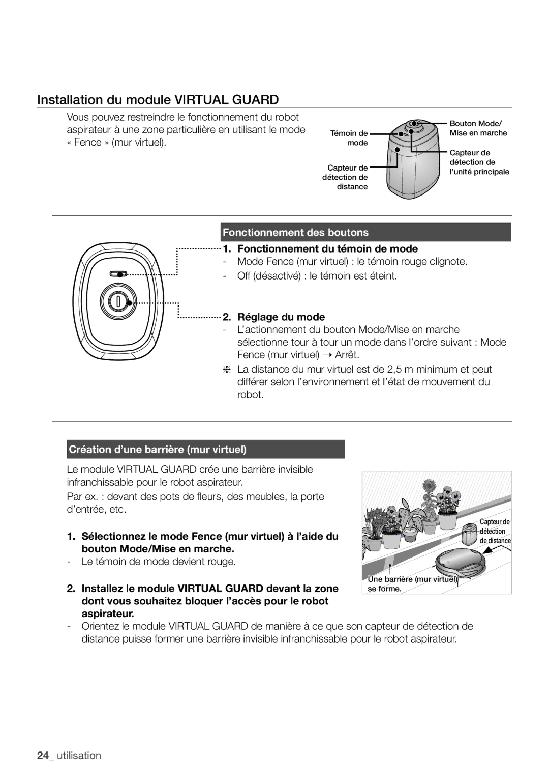 Samsung VCR8939L3S/XEF manual Installation du module Virtual Guard, Fonctionnement des boutons 