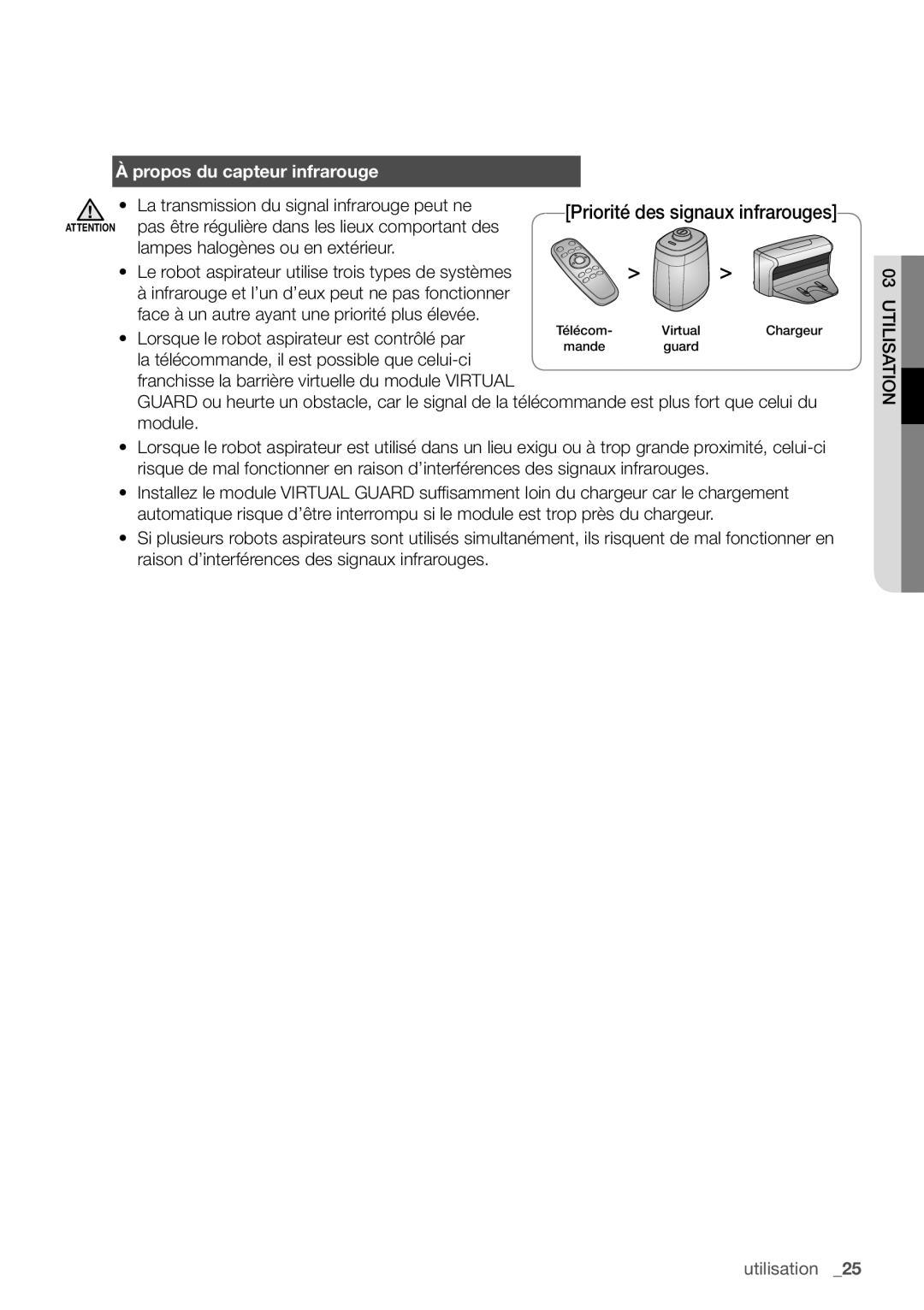 Samsung VCR8939L3S/XEF manual Propos du capteur infrarouge 