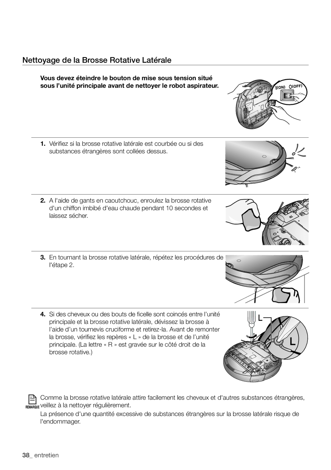 Samsung VCR8939L3S/XEF manual Nettoyage de la Brosse Rotative Latérale 