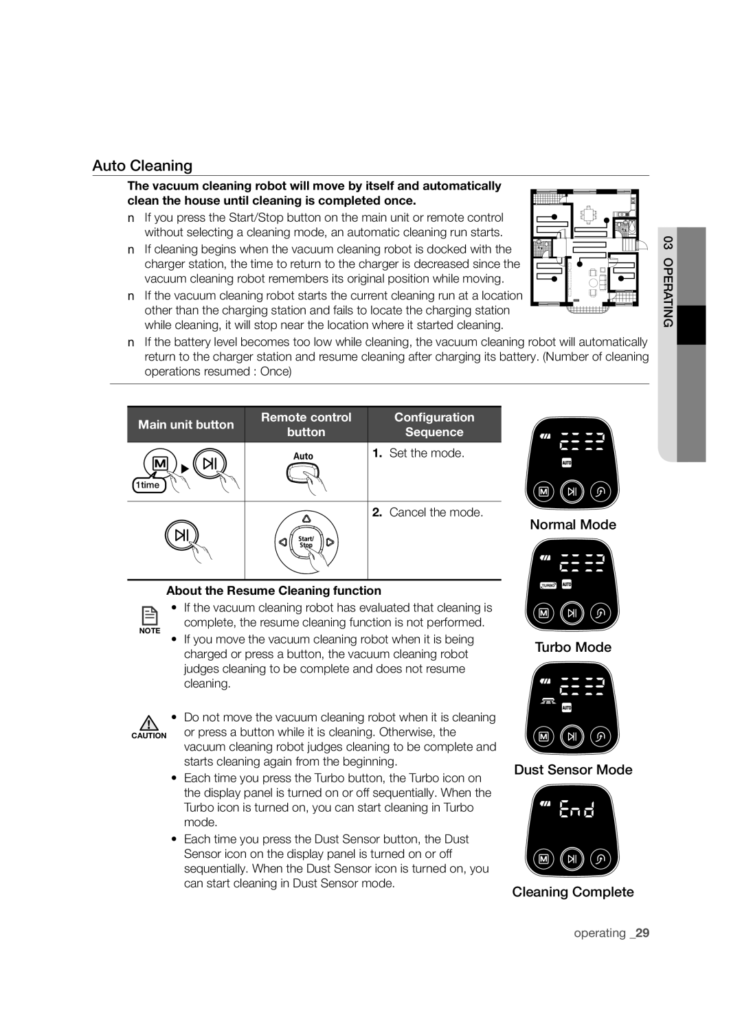 Samsung VCR8940L3R/XET manual Auto Cleaning, Button, Set the mode, About the Resume Cleaning function 