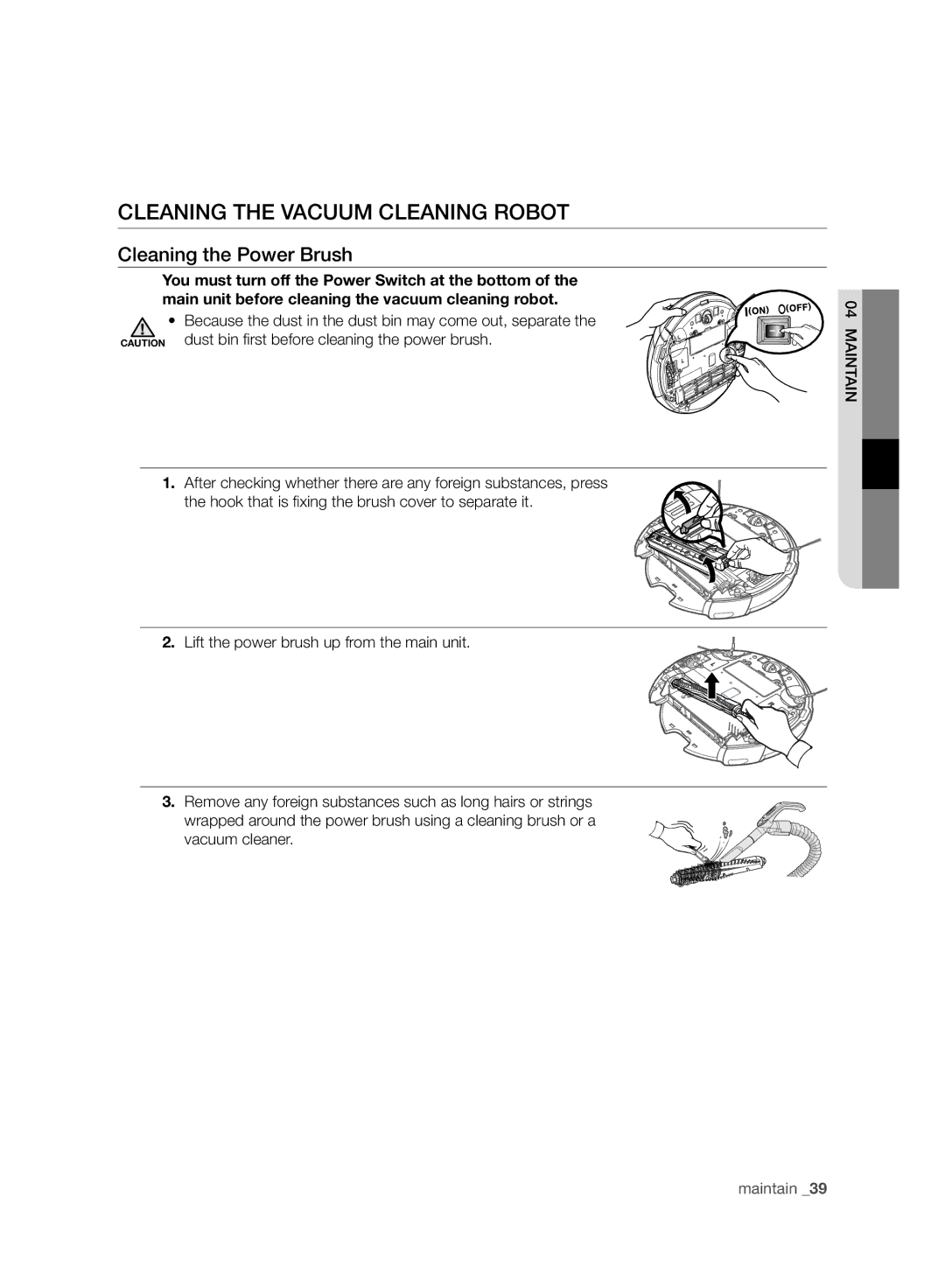 Samsung VCR8940L3R/XET manual Cleaning the Power Brush 