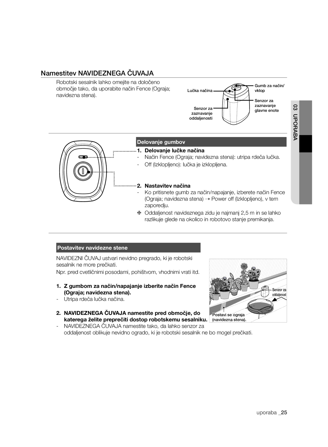 Samsung VCR8940L3R/XET manual Namestitev Navideznega Čuvaja, Delovanje gumbov, Postavitev navidezne stene 