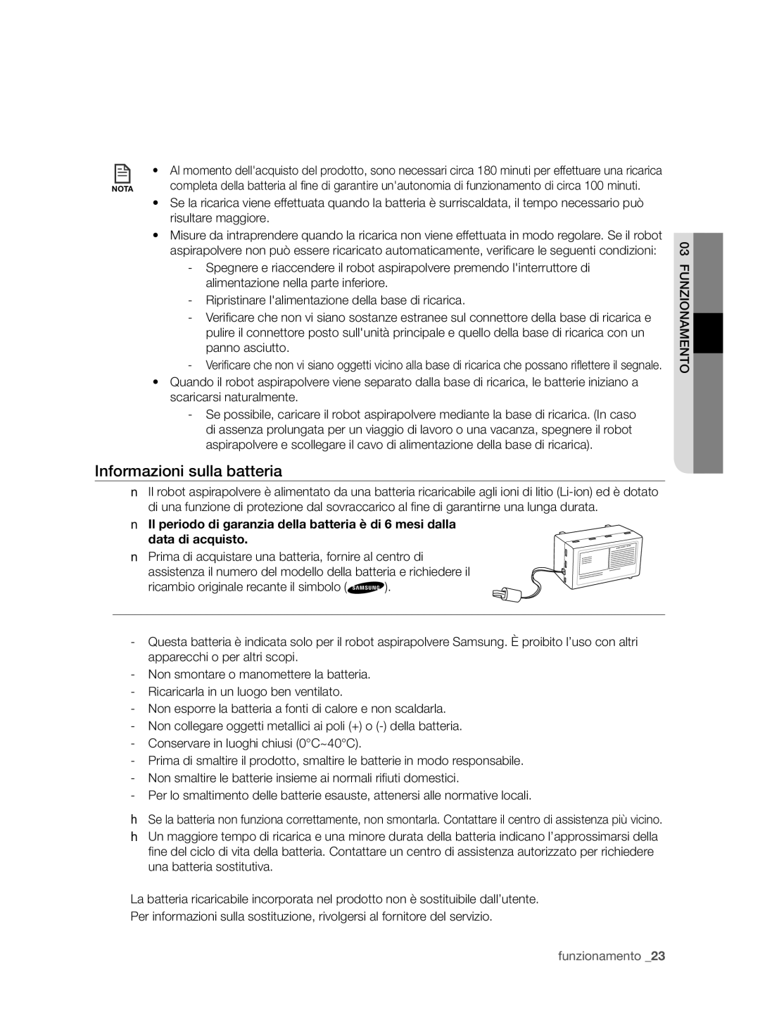 Samsung VCR8940L3R/XET manual Informazioni sulla batteria 