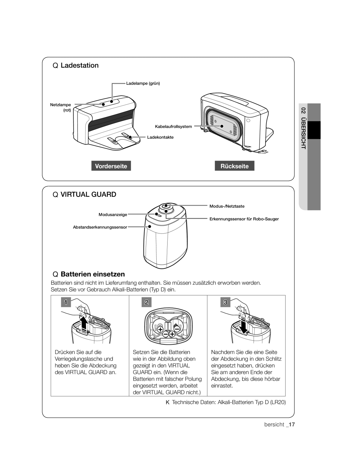 Samsung VCR8940L3R/XET manual Batterien einsetzen 