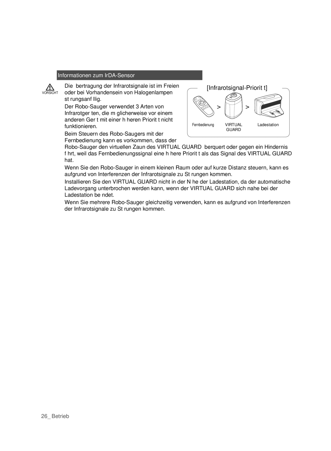 Samsung VCR8940L3R/XET Informationen zum IrDA-Sensor, Die Übertragung der Infrarotsignale ist im Freien, Funktionieren 