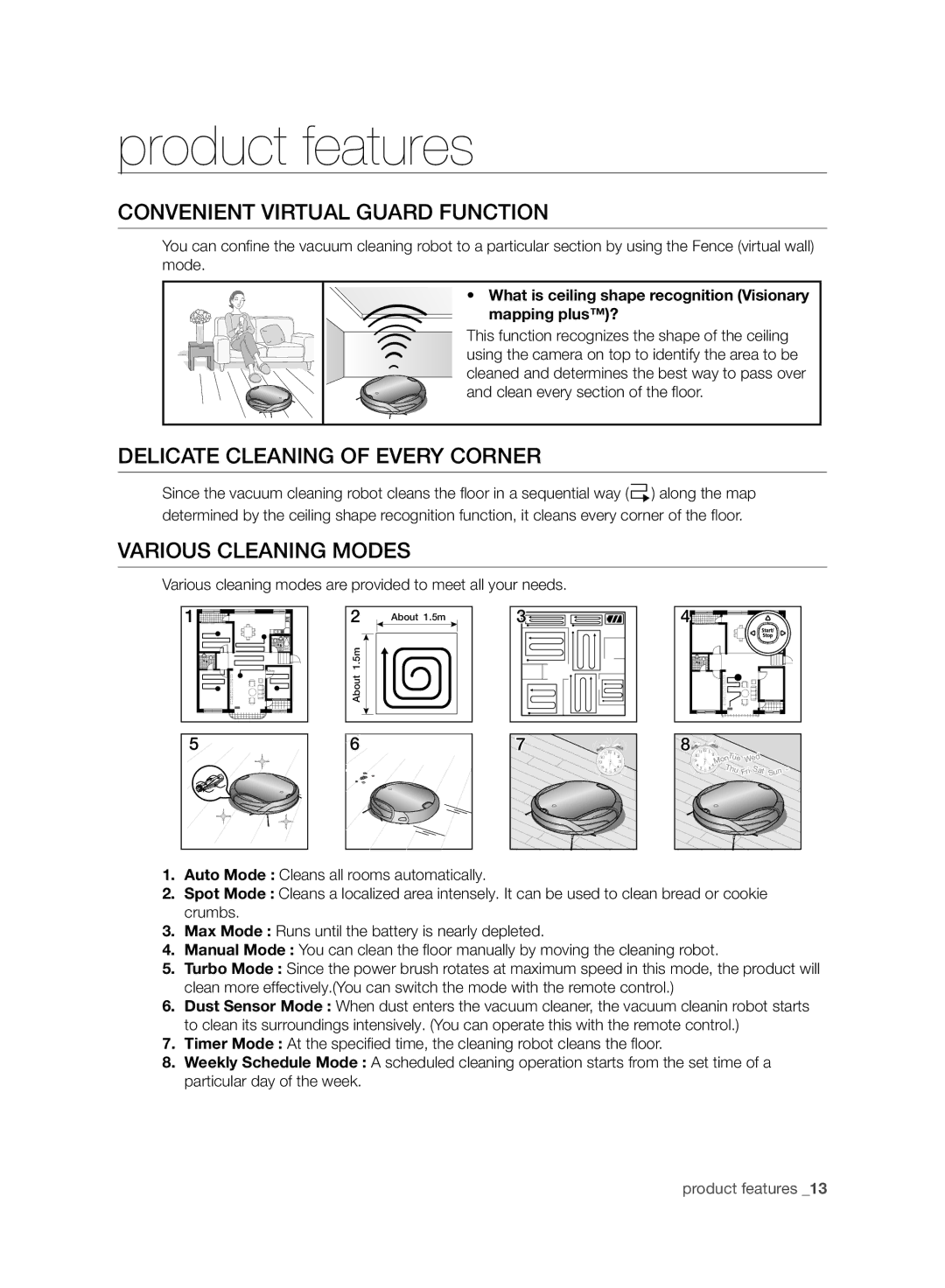 Samsung VCR8950L3B/SML manual Product features, Convenient Virtual Guard Function, Delicate Cleaning of Every Corner 