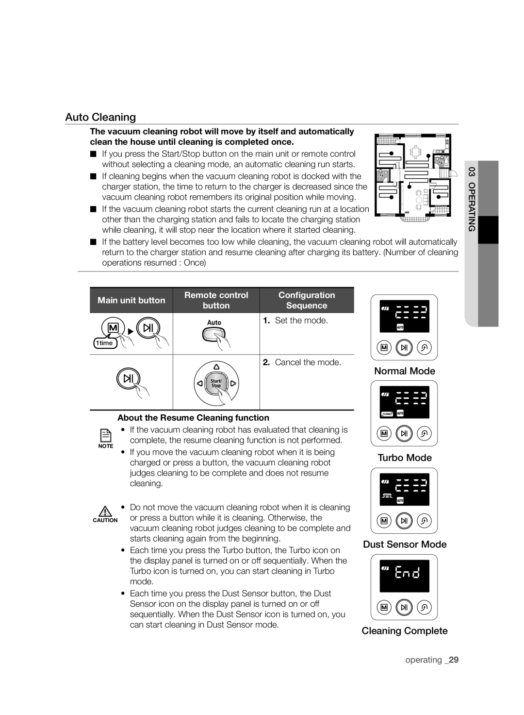 Samsung VCR8950L3B/SML, VCR8950L3B/XEF manual Auto Cleaning, Button, Set the mode, About the Resume Cleaning function 