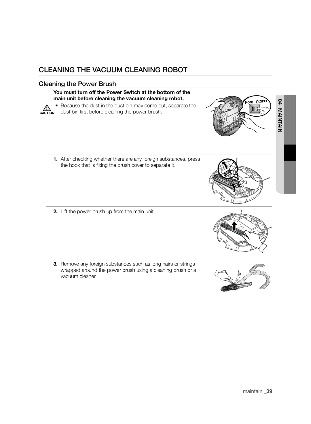 Samsung VCR8950L3B/SML, VCR8950L3B/XEF manual Cleaning the Power Brush 