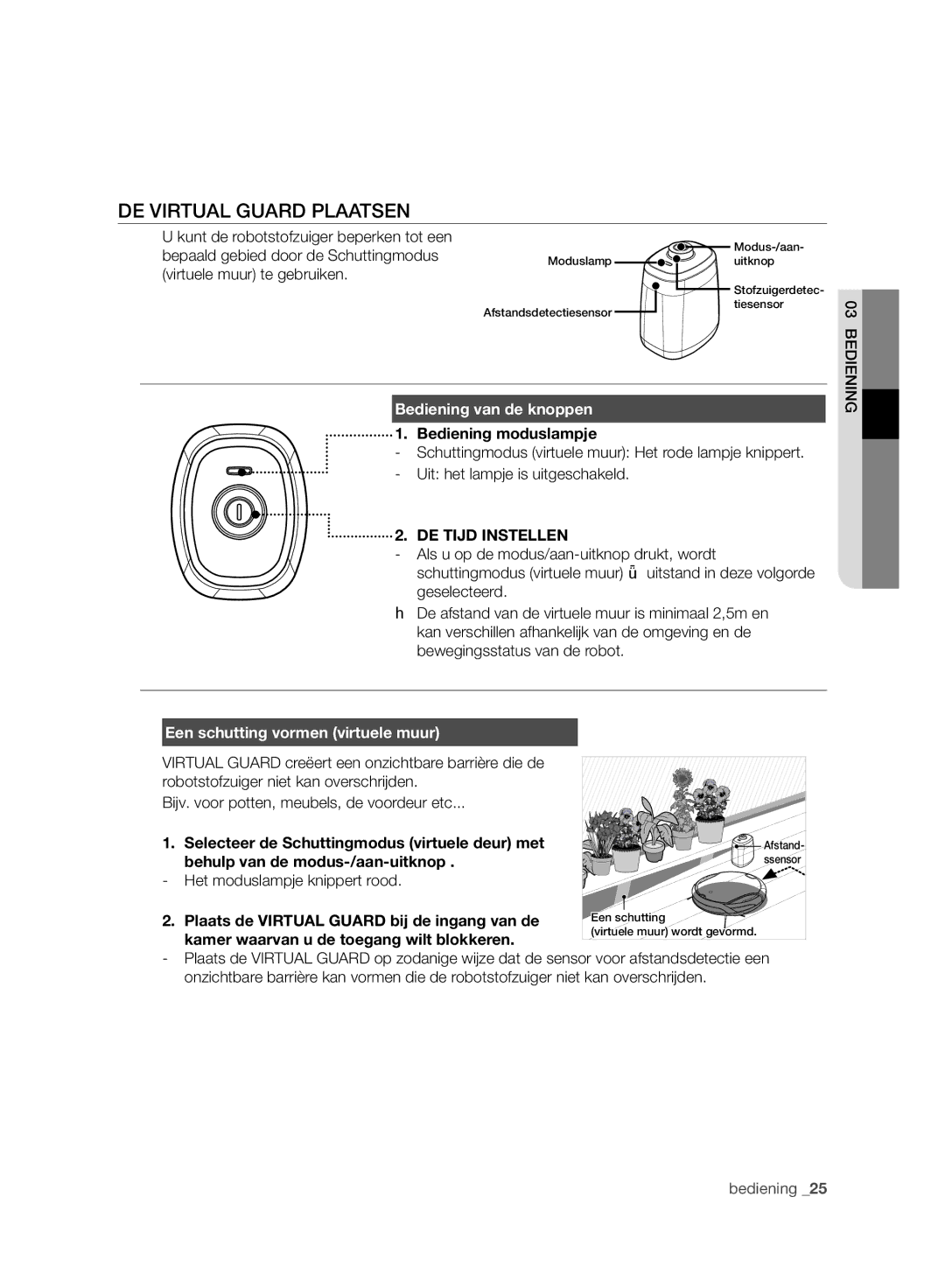 Samsung VCR8950L3B/XEF manual DE Virtual Guard Plaatsen, Bediening van de knoppen, Een schutting vormen virtuele muur 