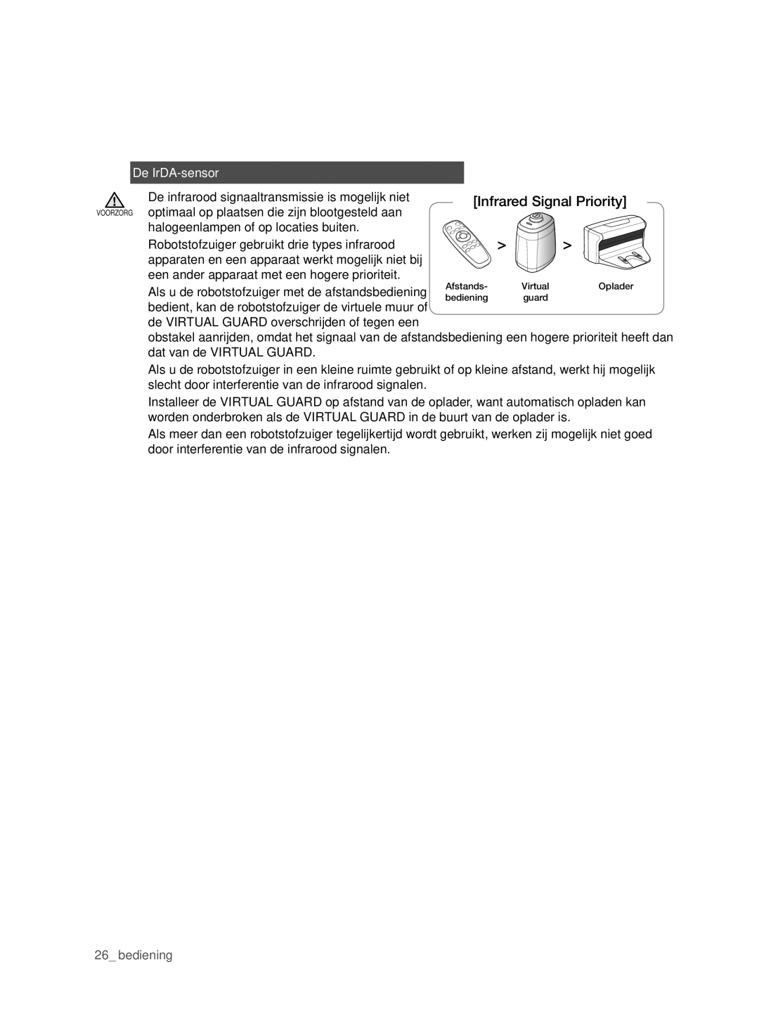 Samsung VCR8950L3B/XEF manual De IrDA-sensor, Bedient, kan de robotstofzuiger de virtuele muur 