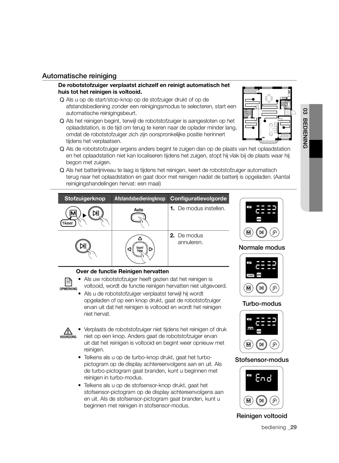 Samsung VCR8950L3B/XEF Automatische reiniging, De modus instellen, De modus annuleren, Over de functie Reinigen hervatten 