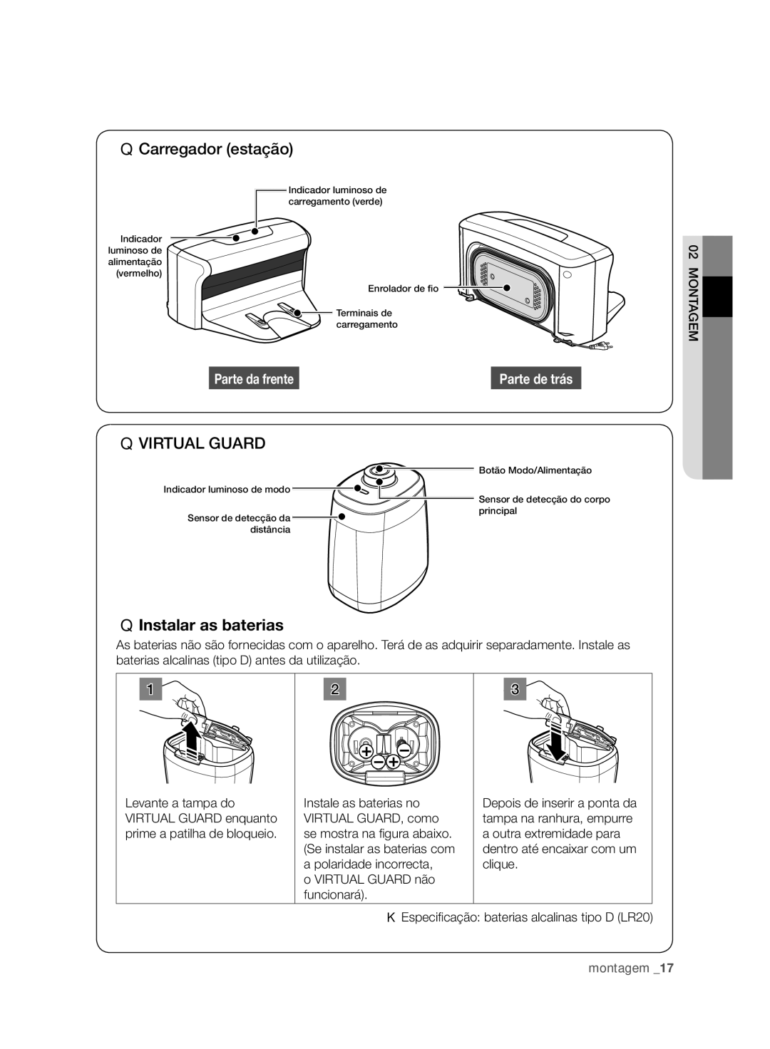 Samsung VCR8950L3B/XEF manual Instalar as baterias 