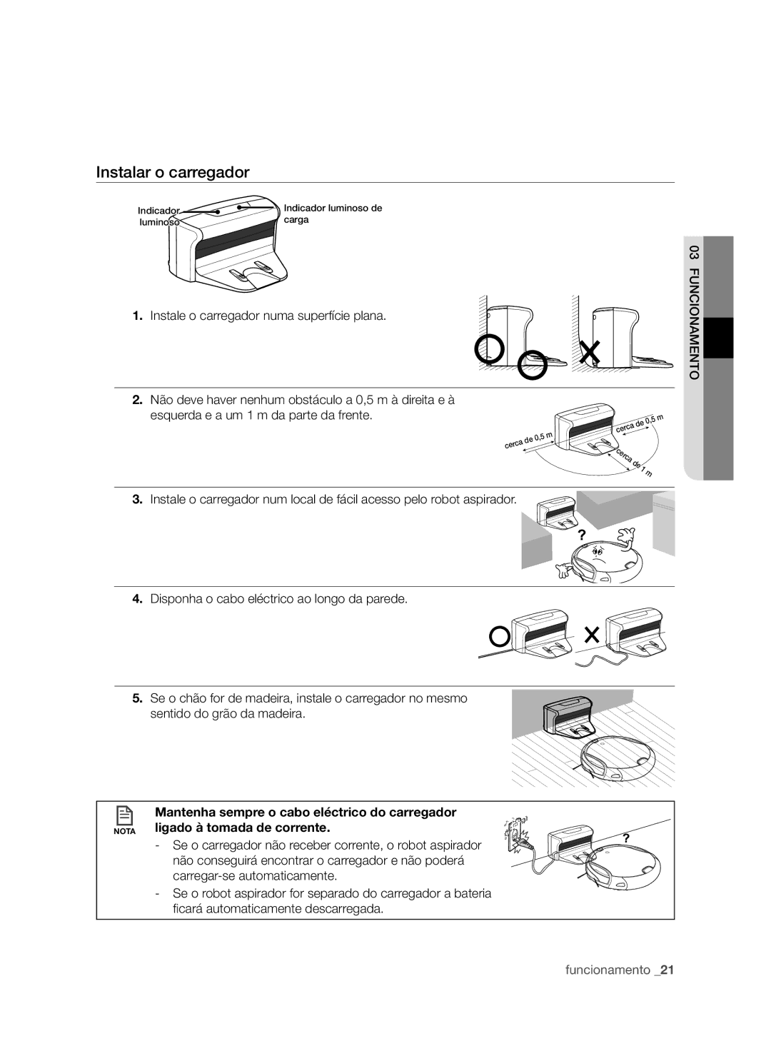 Samsung VCR8950L3B/XEF manual Instalar o carregador, Instale o carregador numa superfície plana 