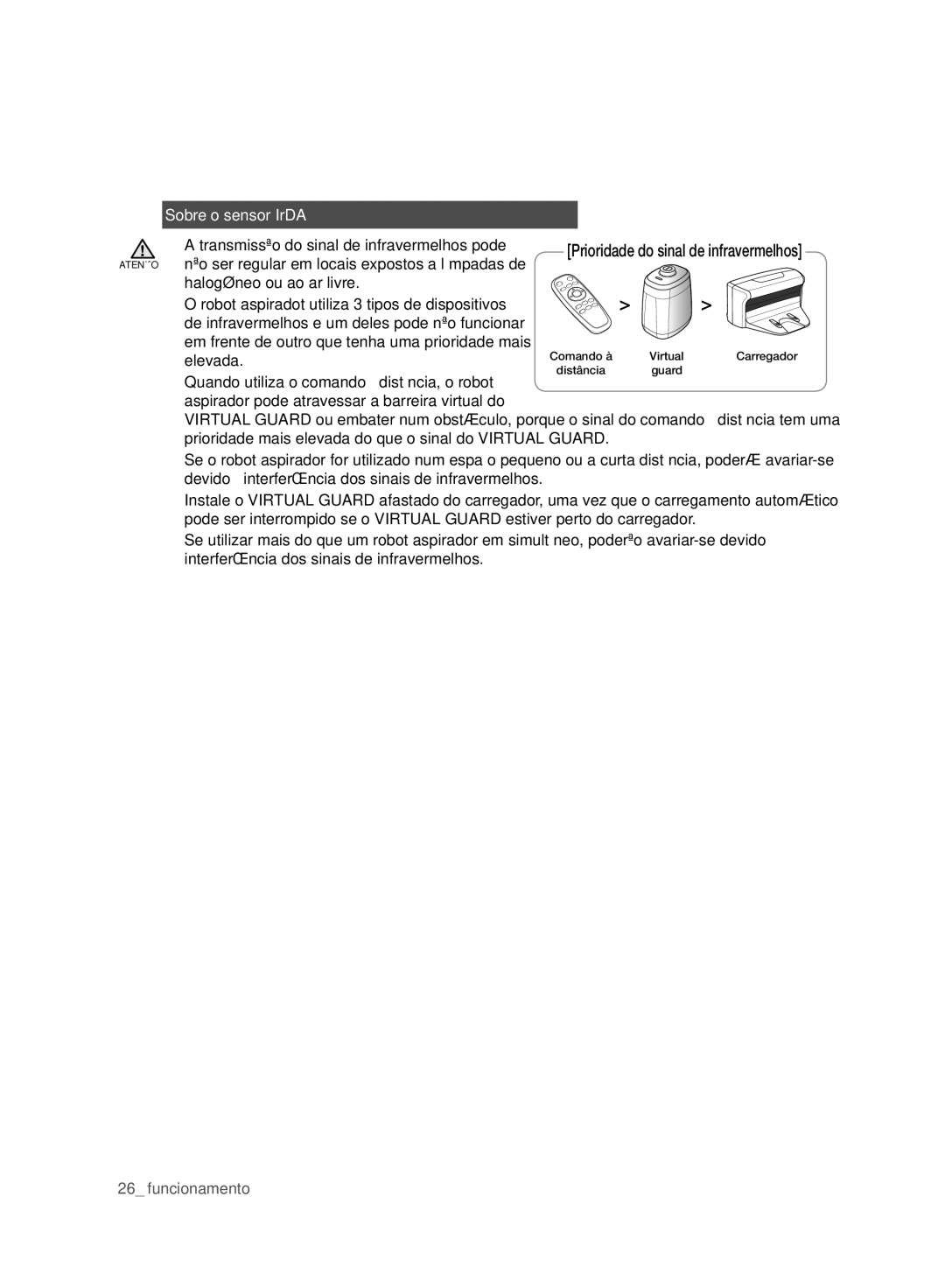 Samsung VCR8950L3B/XEF manual Sobre o sensor IrDA, Transmissão do sinal de infravermelhos pode, Elevada 